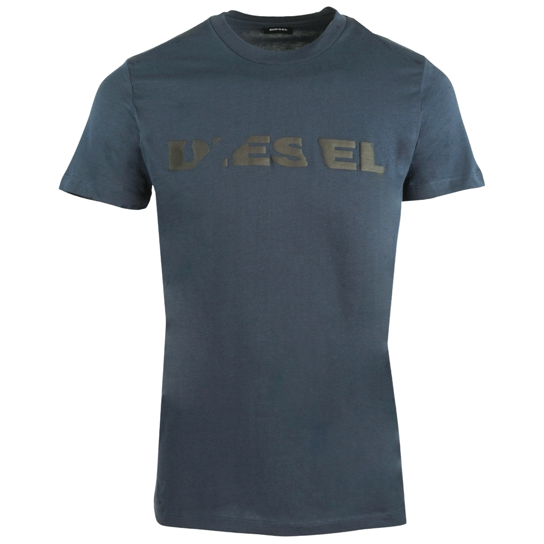 Diesel Mens T-Diego-Brok Ripped Logo Navy T-Shirt - Blue material_cotton - Size Medium
