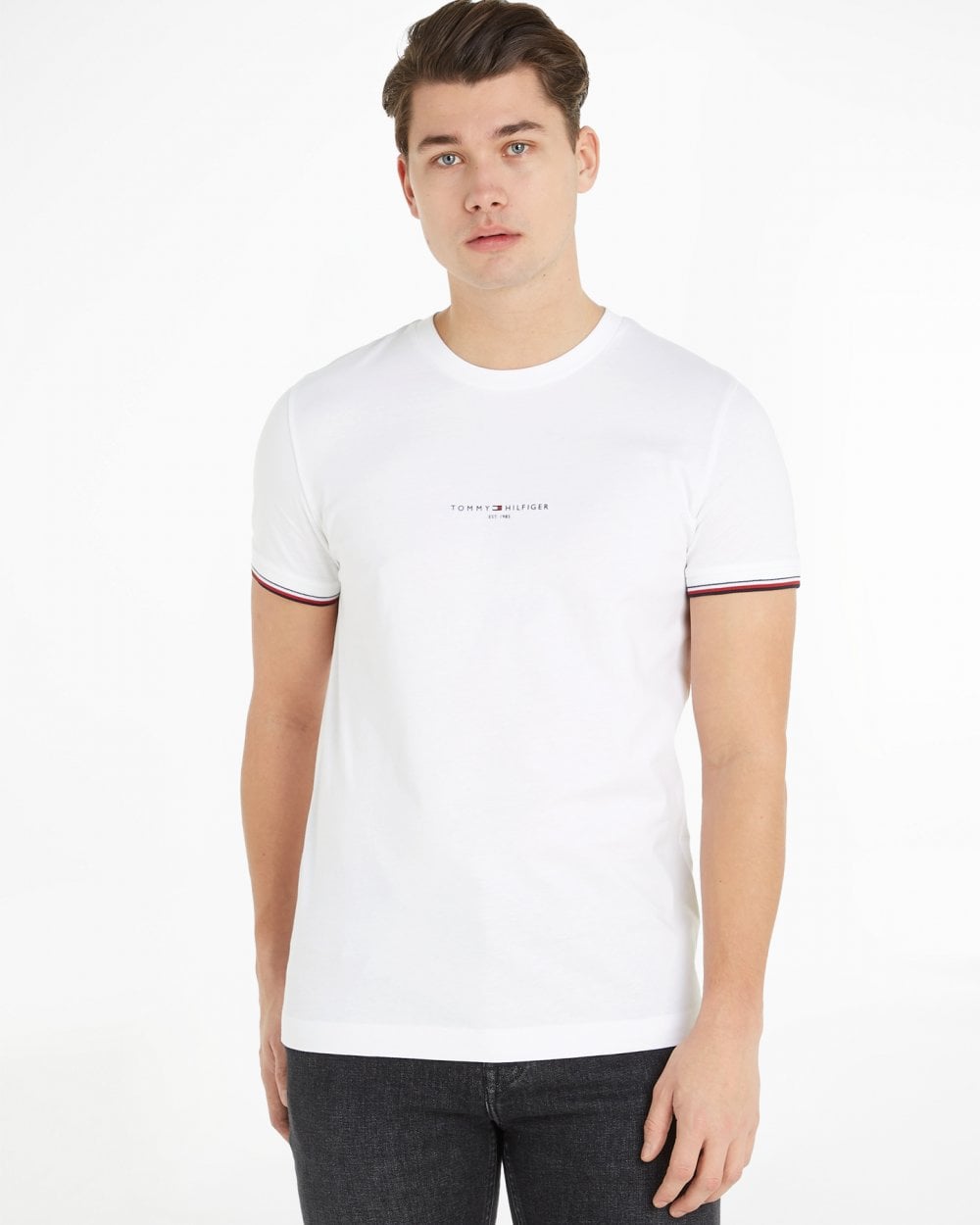 Tommy Hilfiger Logo Tipped Mens T-Shirt - White - Size X-Large