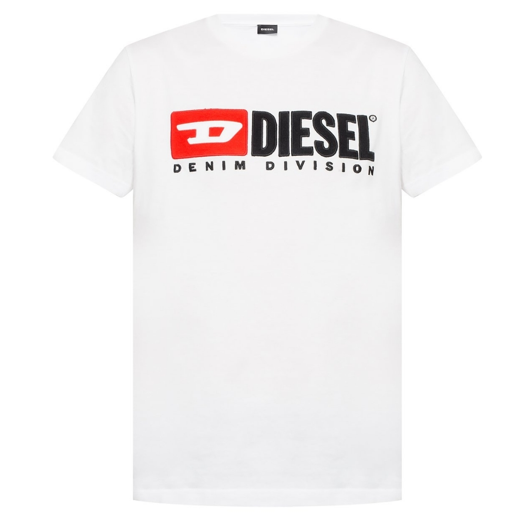 Diesel Mens T-Diego-Division Logo White T-Shirt Cotton - Size Medium