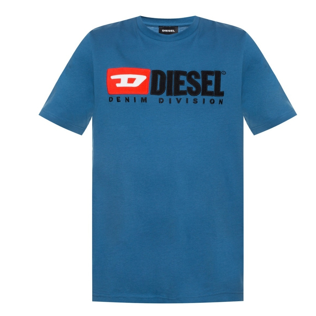 Diesel Mens T-Diego-Division Logo Blue T-Shirt Cotton - Size Medium