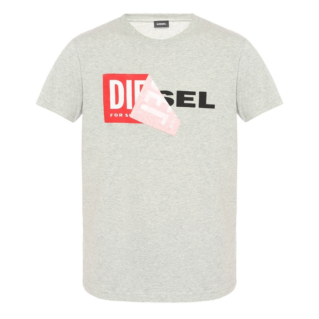 Diesel Mens T-Diego-QA Peel Logo Grey T-Shirt Cotton - Size Large