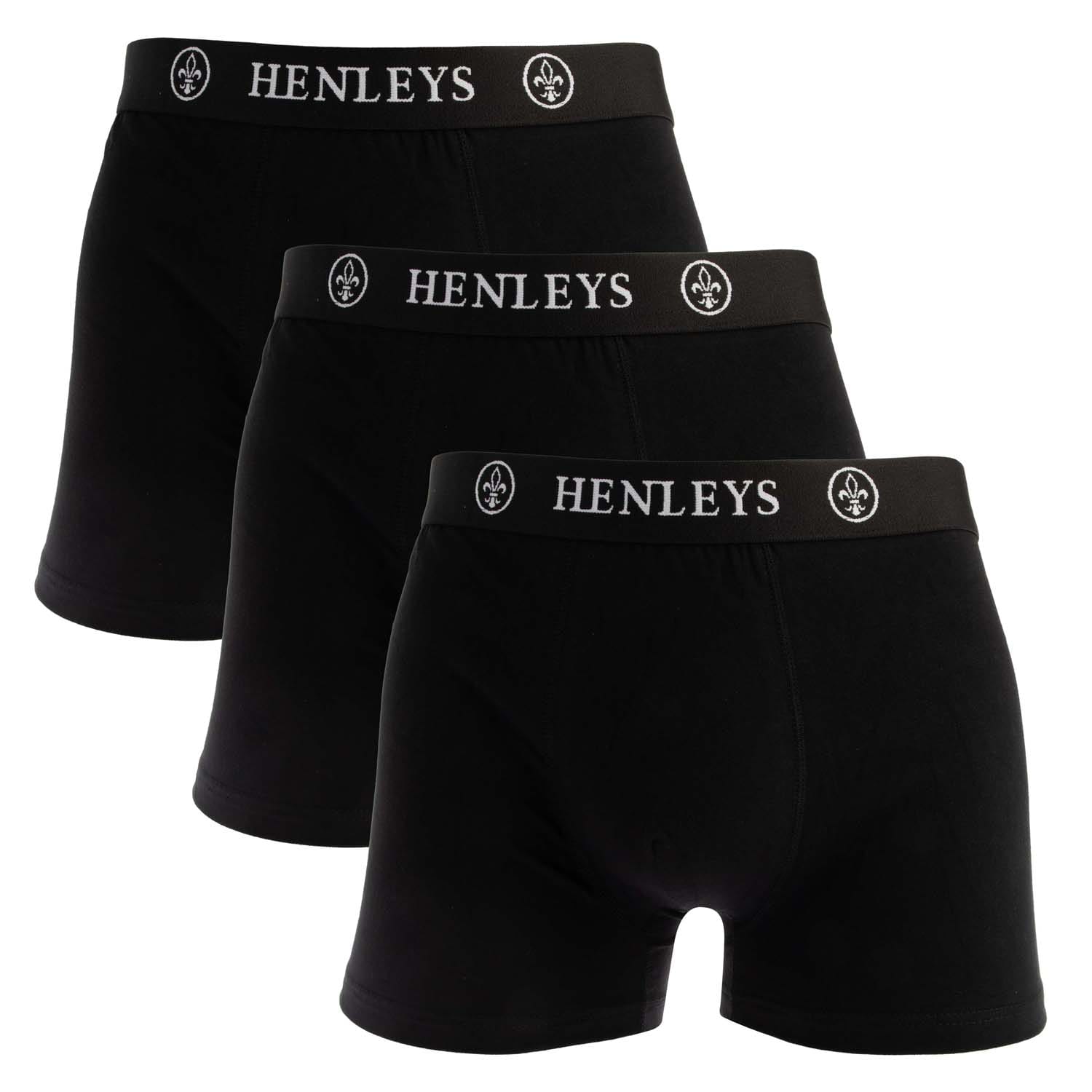 Henleys Mens McBlacken 3 Pack Boxer Shorts Black Cotton - Size X-Large