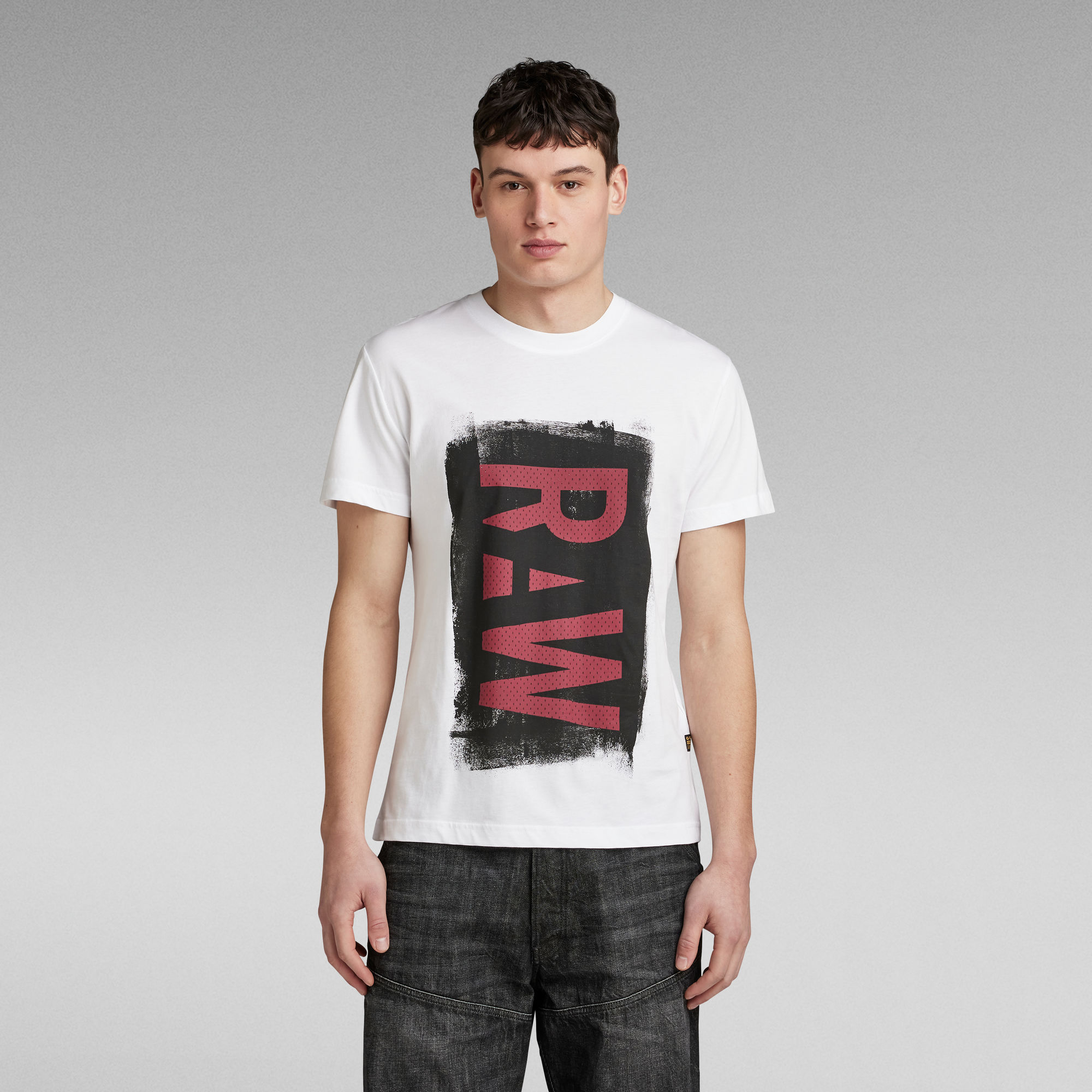 G Star Men's White Painted Lettering Crew Neck T-Shirt - Medium - Image 5