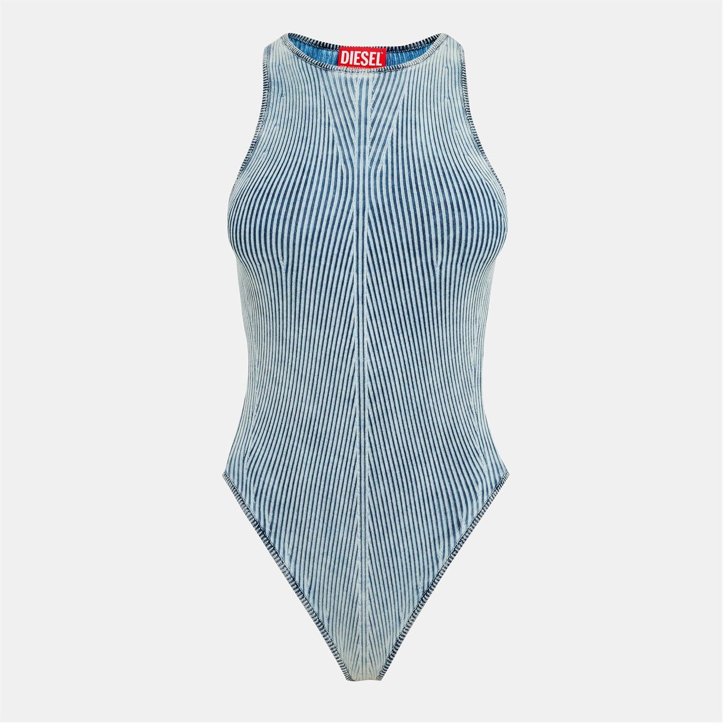 Diesel Womens Tansy Slim Fit High Neck Bodysuit in Faded Denim – Blue