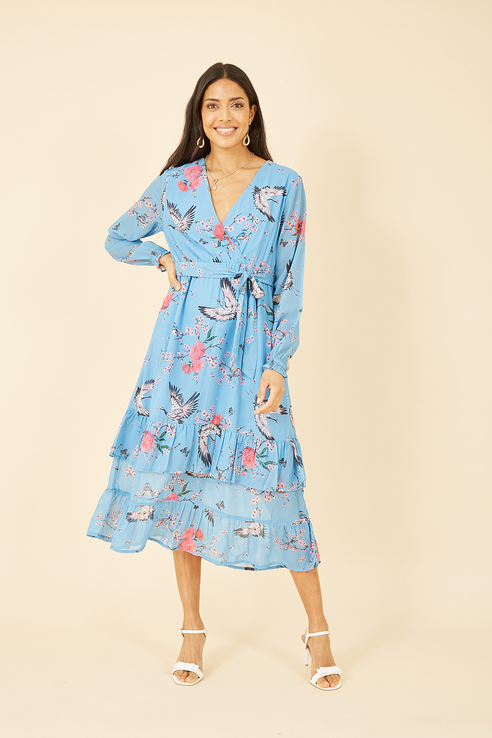 Yumi Women's Blue Crane Print Midi Wrap Dress in Size 10, Sports Direct - Image 3