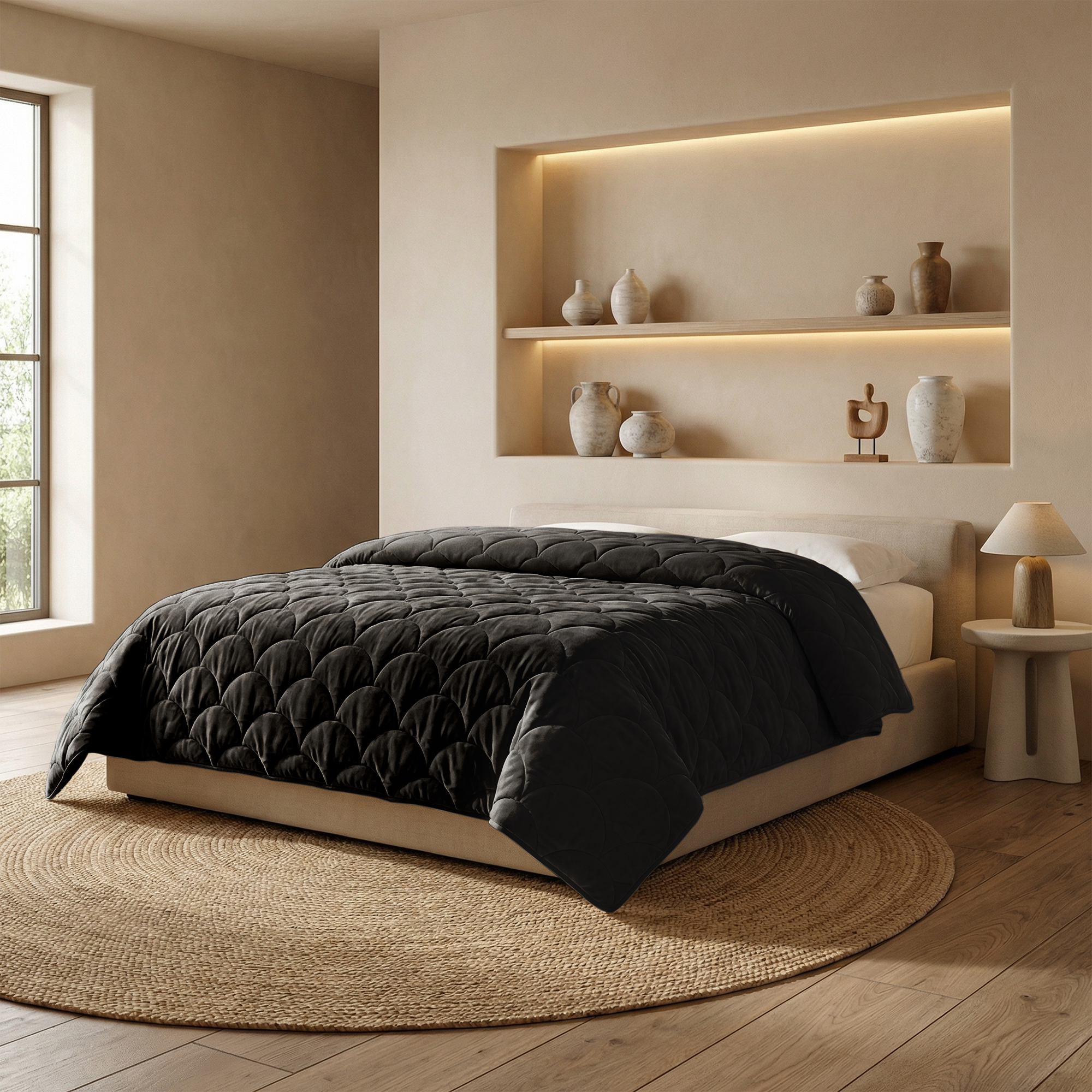 Zydante Dekbed Zonder Overtrek Velvet Chenille - Wasbaar Dekbed - Hoesloos Dekbed - Zachte Fluweel Look - Zwart / 200x140