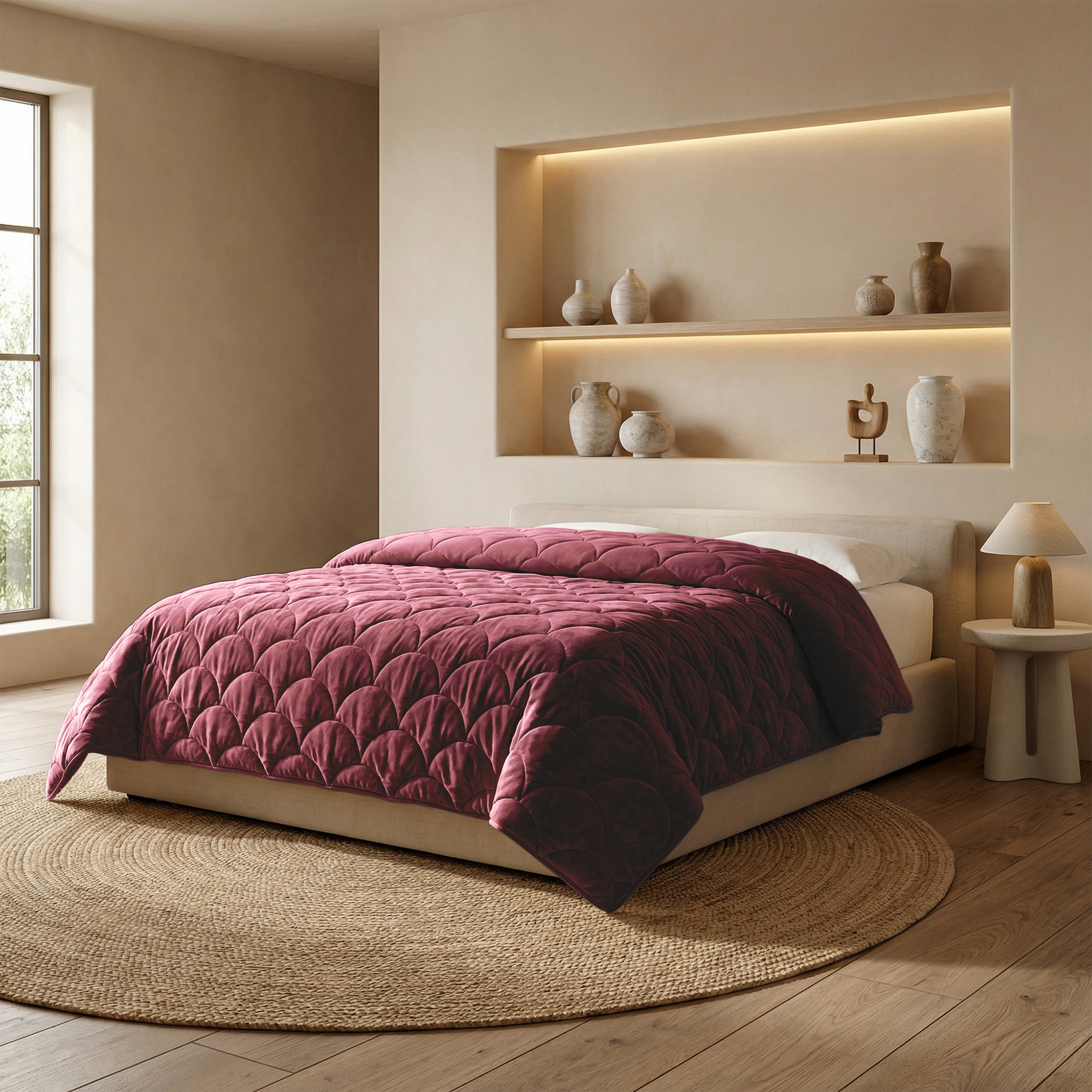 Zydante Dekbed Zonder Overtrek Velvet Chenille - Hoesloos Dekbed - Wasbaar Dekbed - Zachte Fluweel Look - Burgundy - 200x140