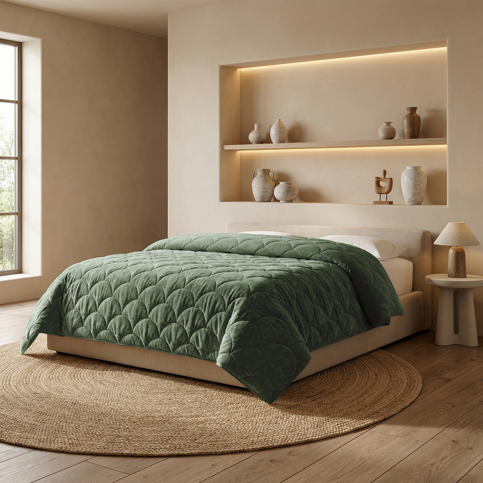 Zydante Dekbed Zonder Overtrek Velvet Chenille - Wasbaar Dekbed - Hoesloos Dekbed - Zachte Fluweel Look - Hedge Groen / 200x140