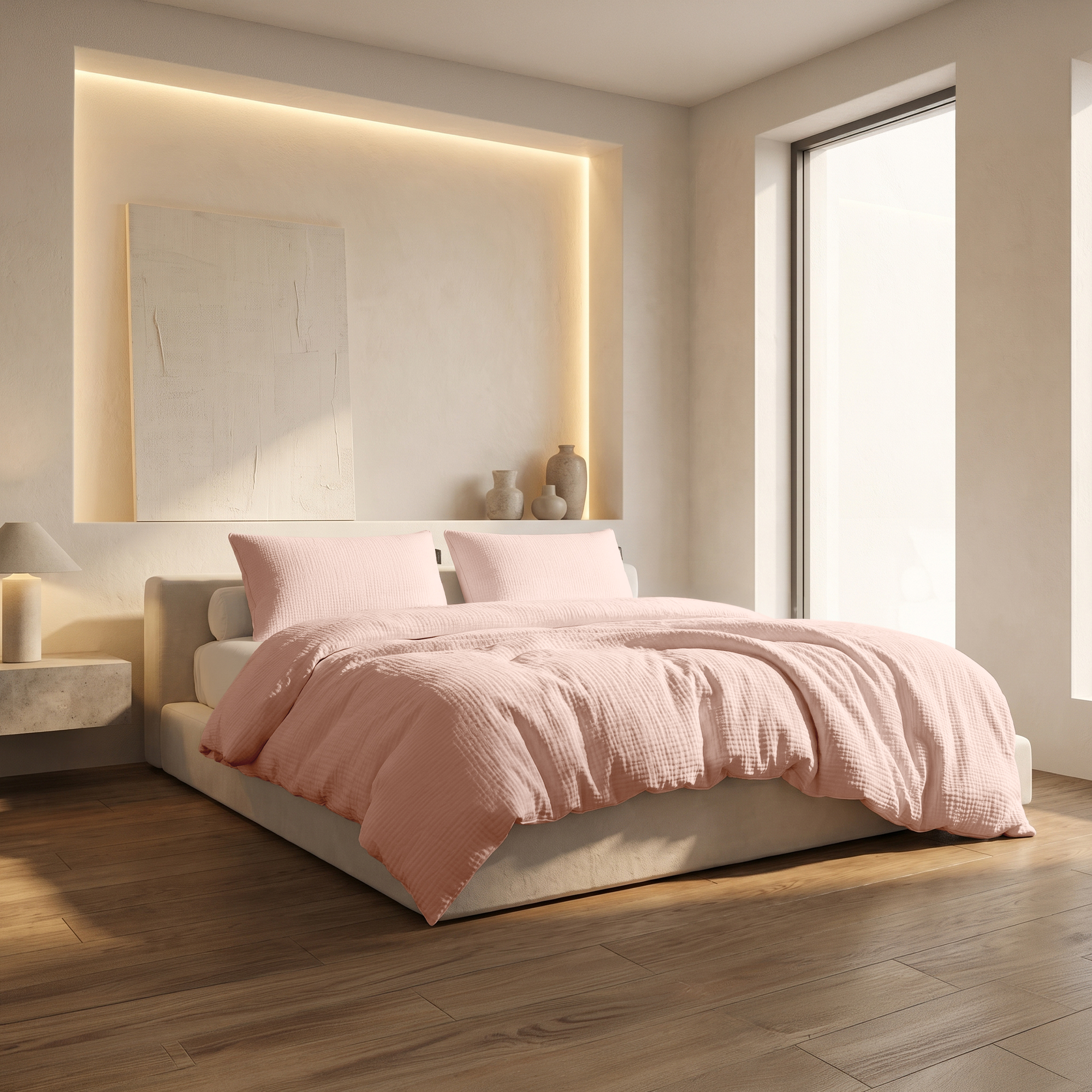 Dekbedovertrekset Mousseline Micro - Zacht Roze