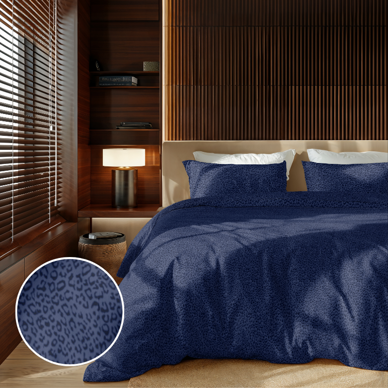 Zydante® Dekbedovertrek Emboss Panther 240x220 cm - Donkerblauw - met 2 Kussenslopen