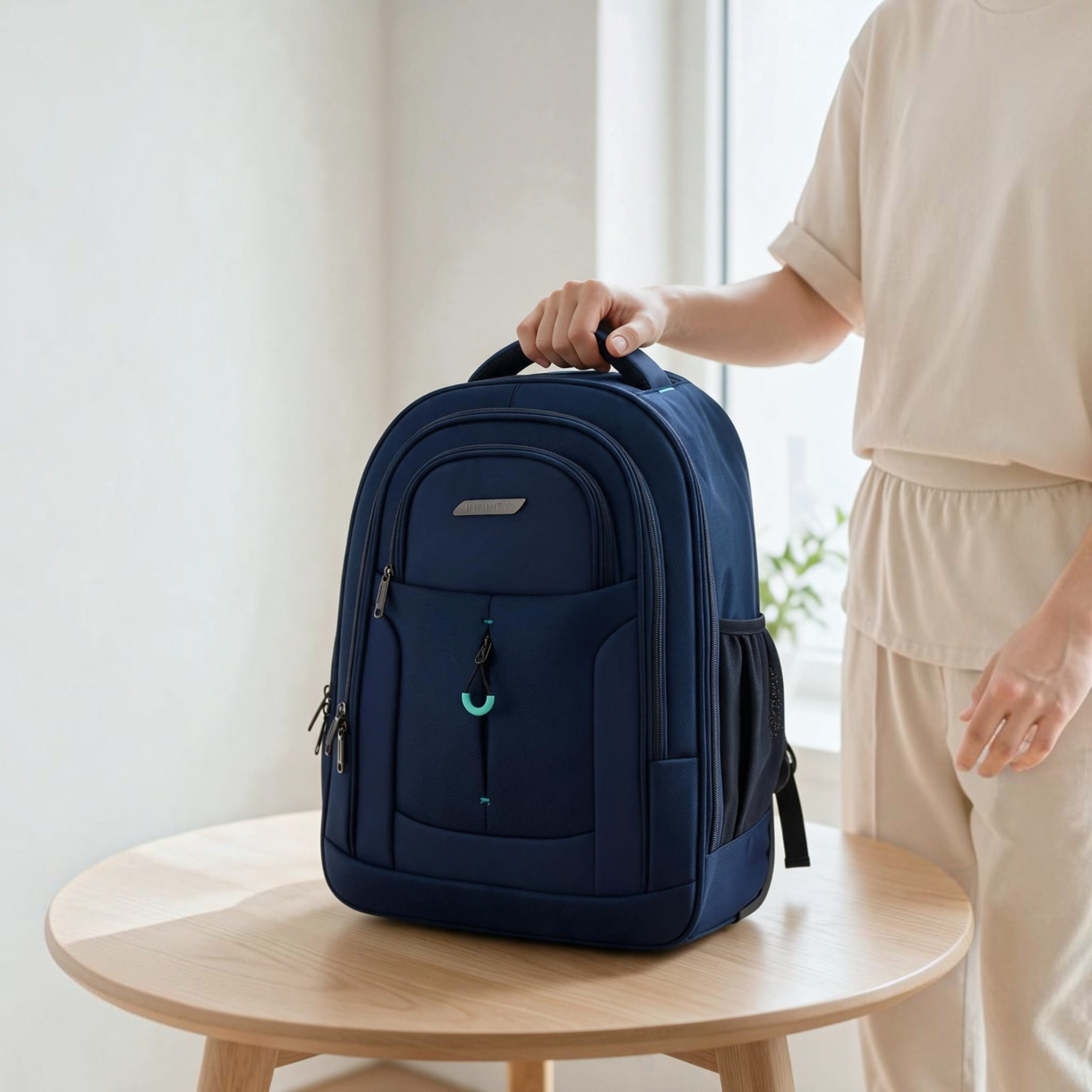 17" laptopryggsäck på hjul, blå, 1680D + PU, 2 hjul, trolleyryggsäck