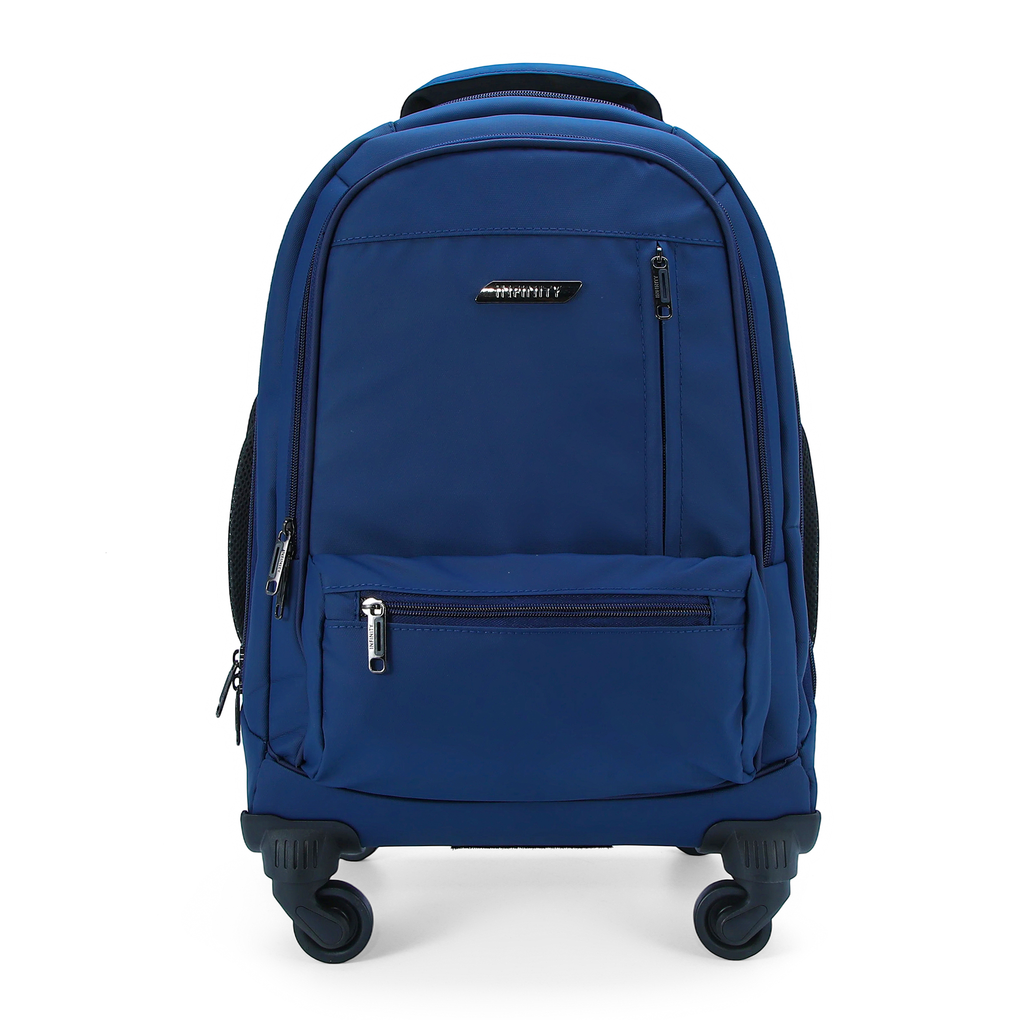 Infinity Leather 19" laptopryggsäck på hjul, blå, premium-PU, 4 hjul, trolleyryggsäck ryggsäckar herr – bild 2