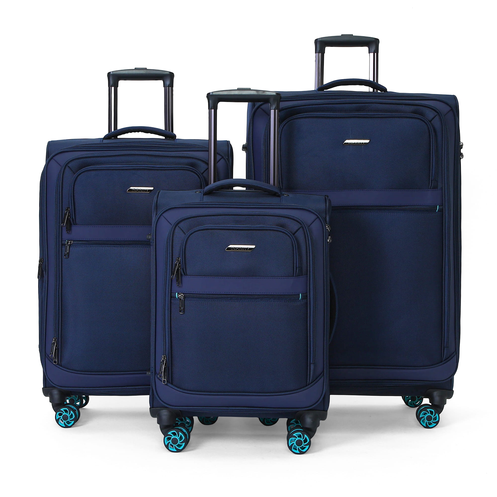 Zachte kofferset 1680D polyester blauw, 8 wielen, TSA