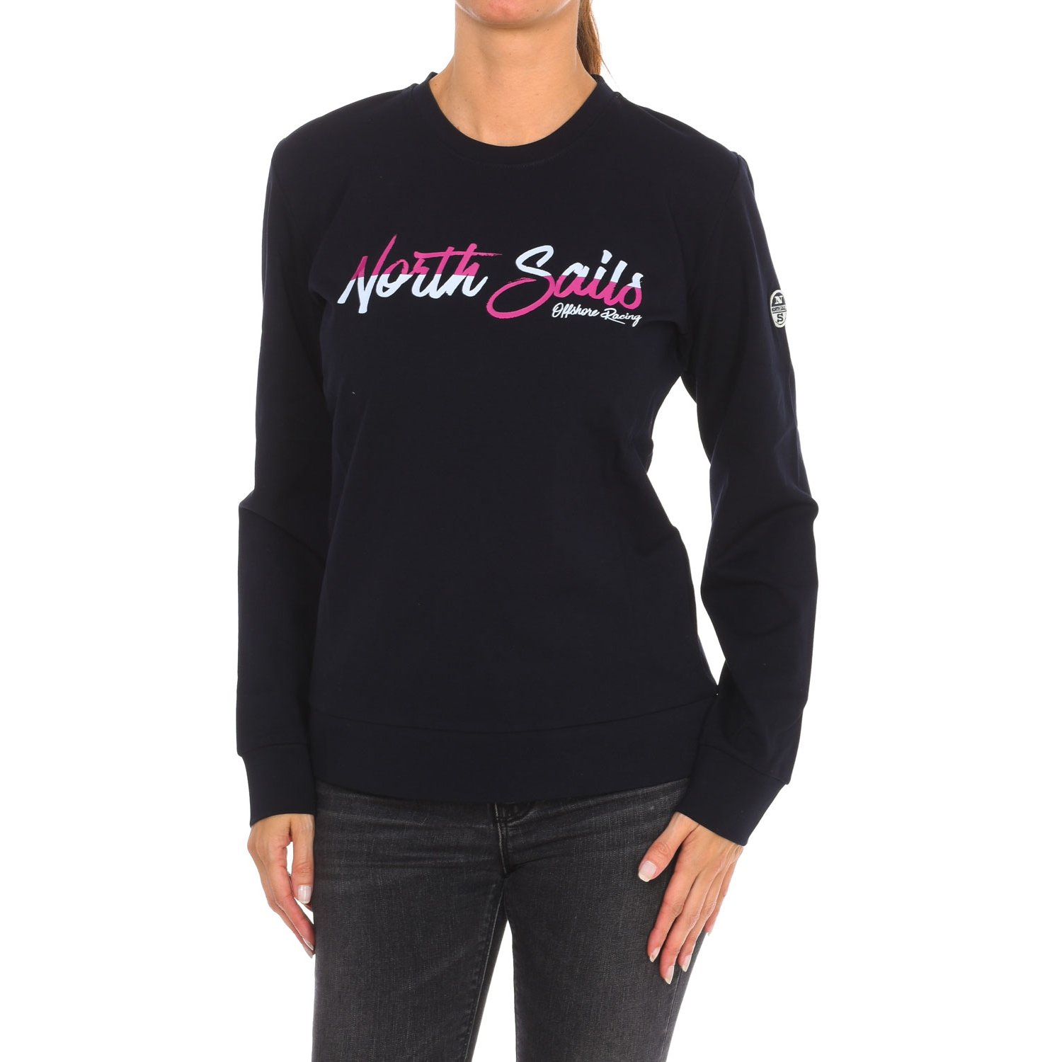 Långärmad sweatshirt med rund halsringning 9024250 dam