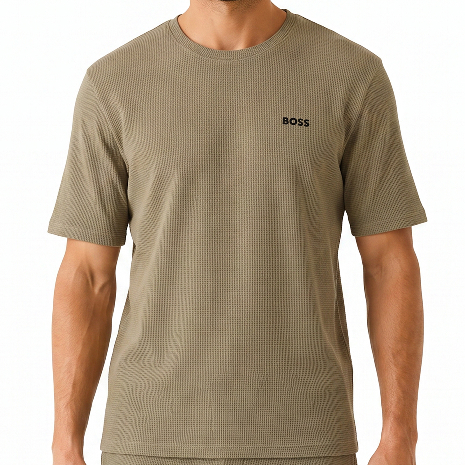 Boss Herr Våffelt-shirt, Strukturerad Design i Öppen Brun 245 – bild 2