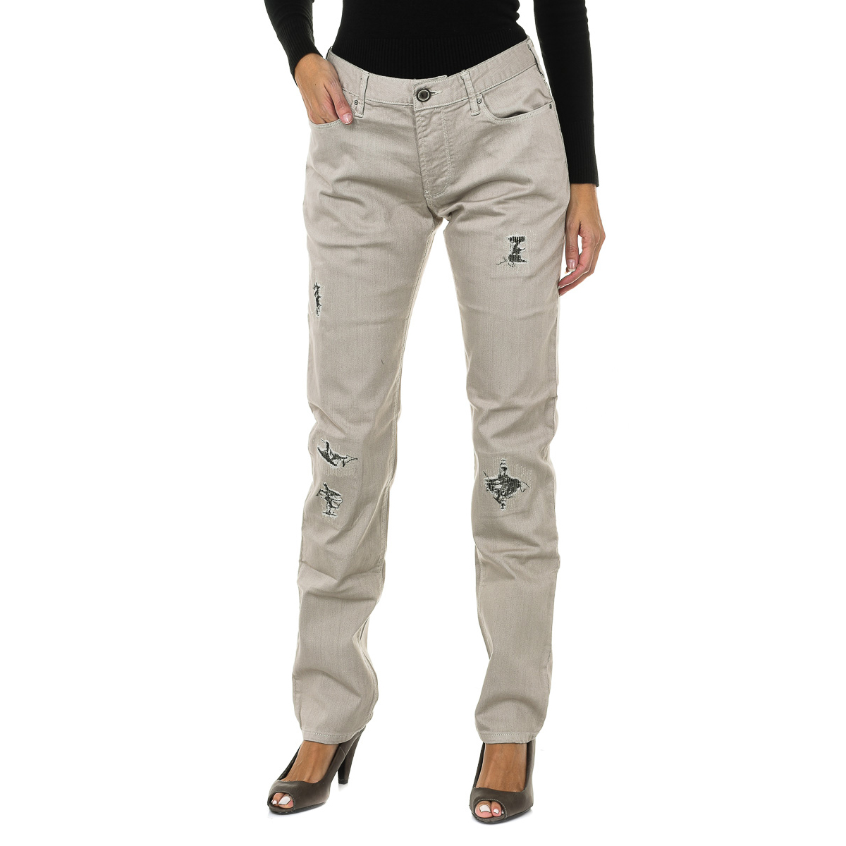 Vrouwen lange denim broek met gescheurd effect 3Y6J06-6DADZ