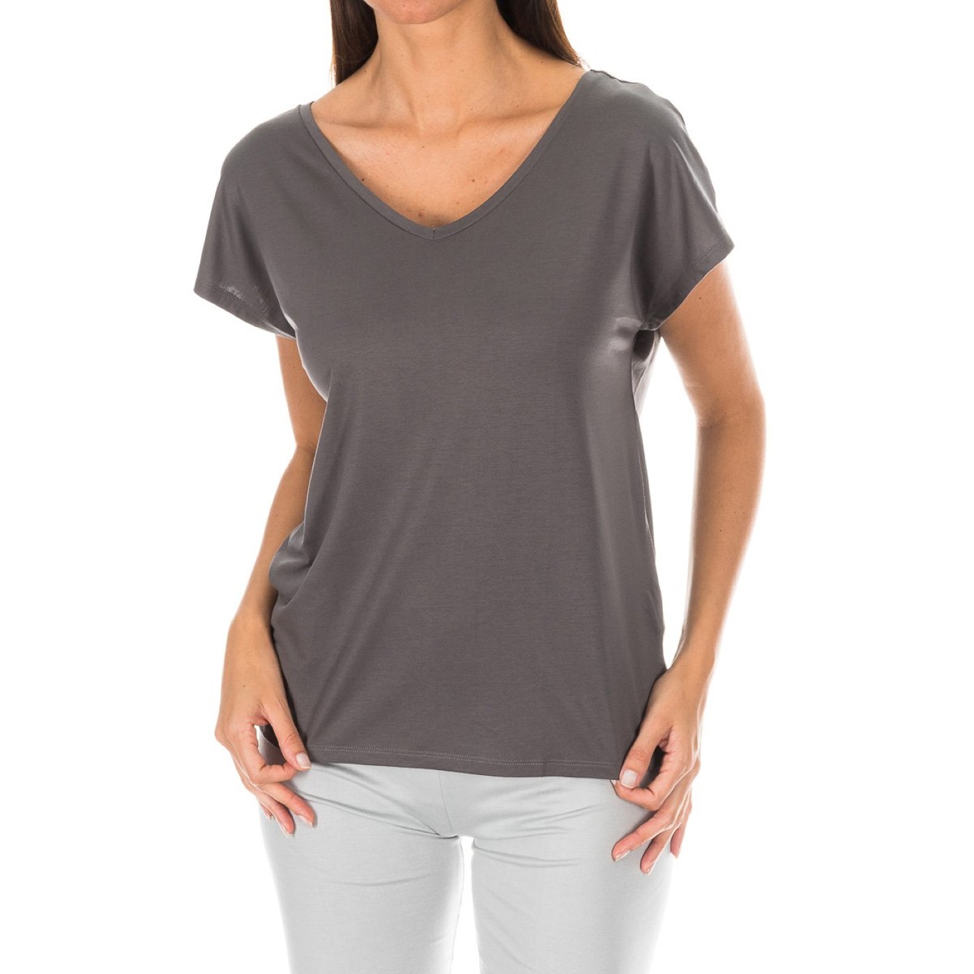 Kortärmad t-shirt med V-ringning för kvinnor 1487904682