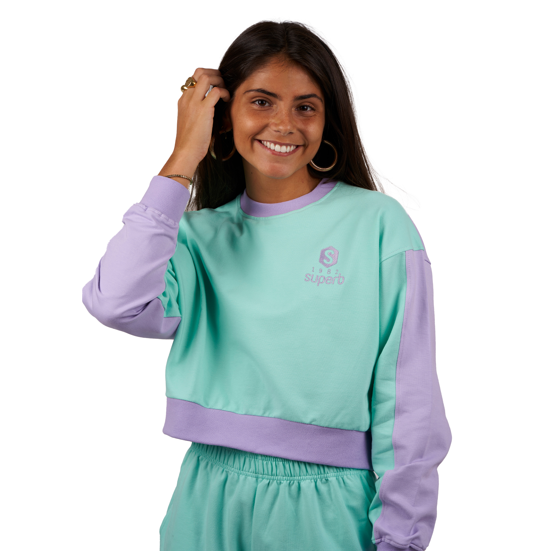 Be Happy RSC-S2102 kort långärmad sweatshirt med rund hals för kvinnor