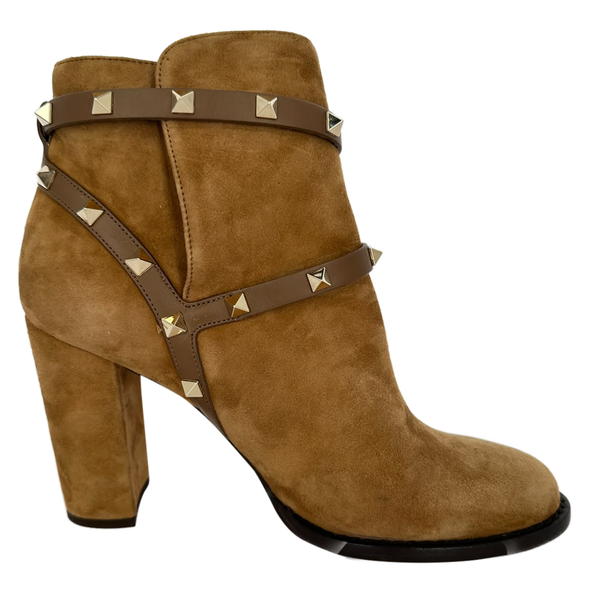 Valentino Garavani Rockstud Enkellaarsjes met hak van bruin suède