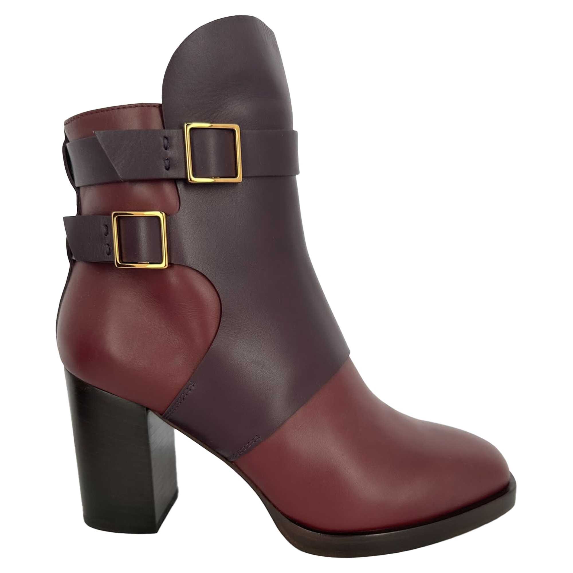 Tod's Tweekleurige enkellaarsjes met hak van bordeauxrood leer