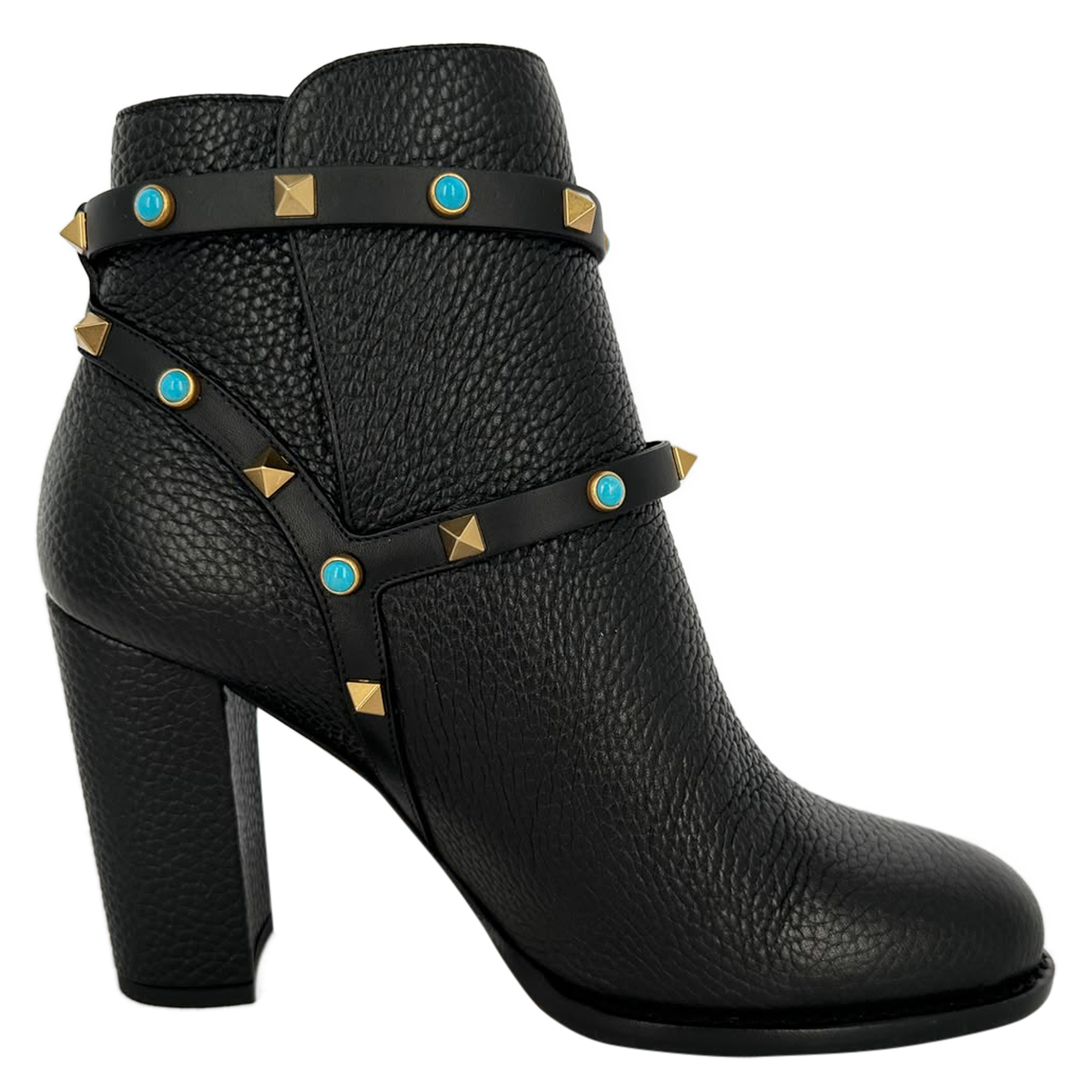 Valentino Garavani Rockstud enkellaarsjes met hak van zwart kalfsleer