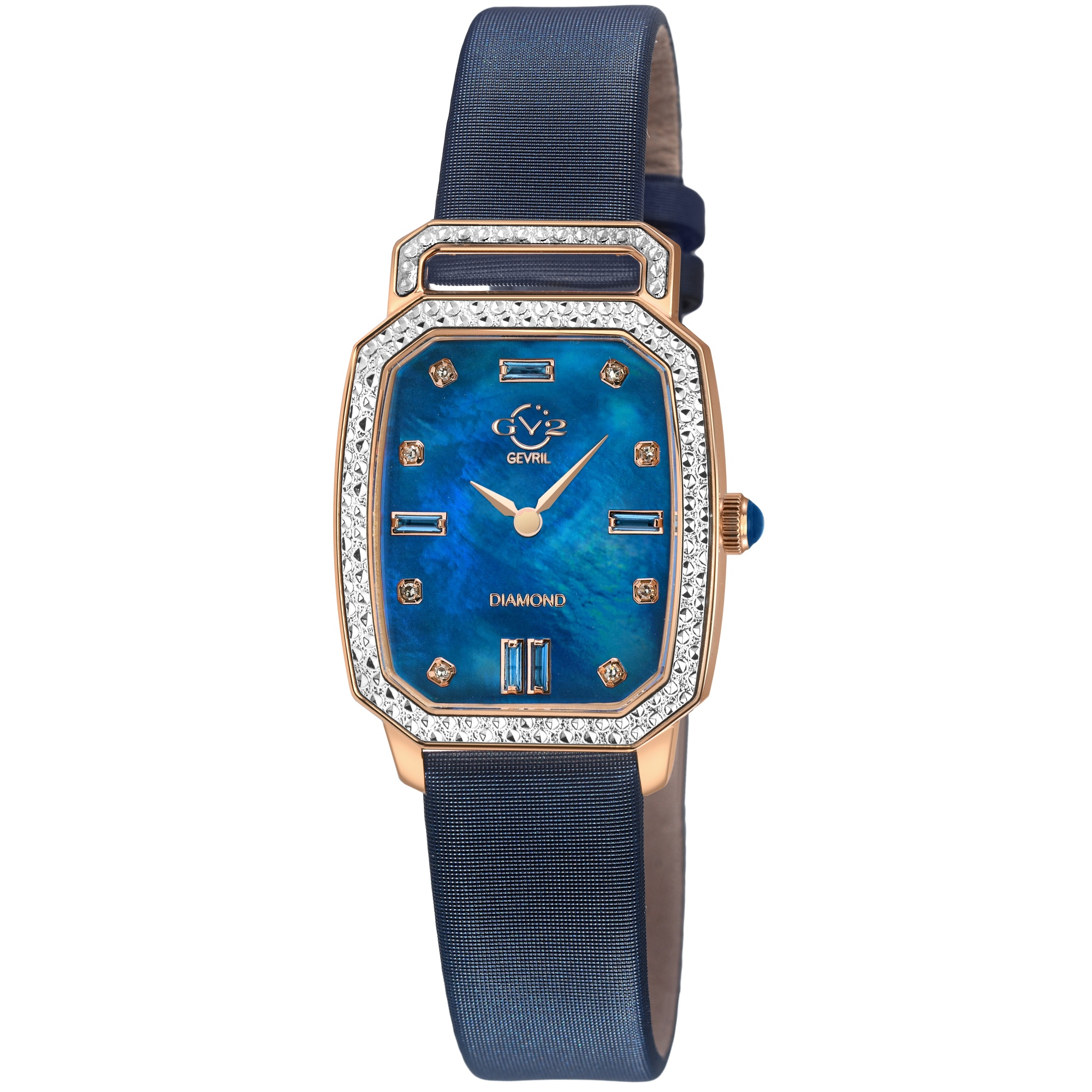 Gv2 Womens Pavia Diamond Swiss Quartz Dark Blue MOP Dial Satin Italian Leather Watch