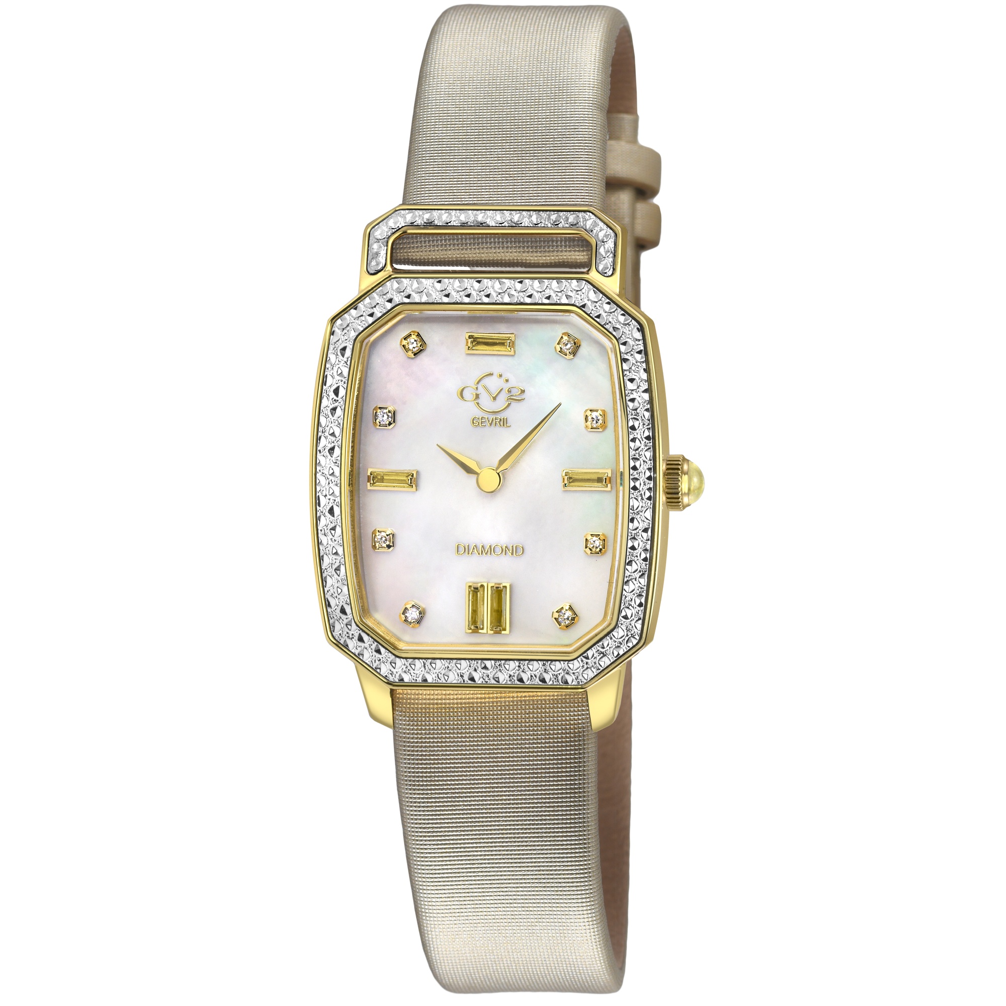 Gv2 Womens Pavia Diamond Swiss Quartz White MOP Dial Light Brown Satin Handmade Italian Leather Watch