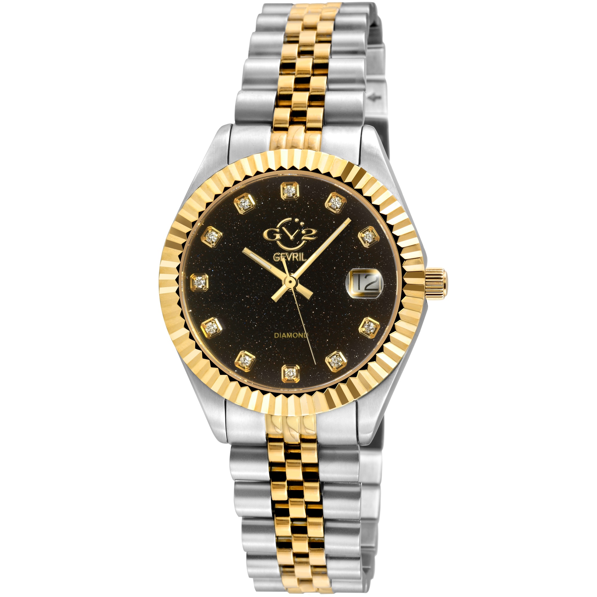 Gv2 Womens Naples Stone Swiss Quartz Diamond Aventurine Dial Watch – Silver
