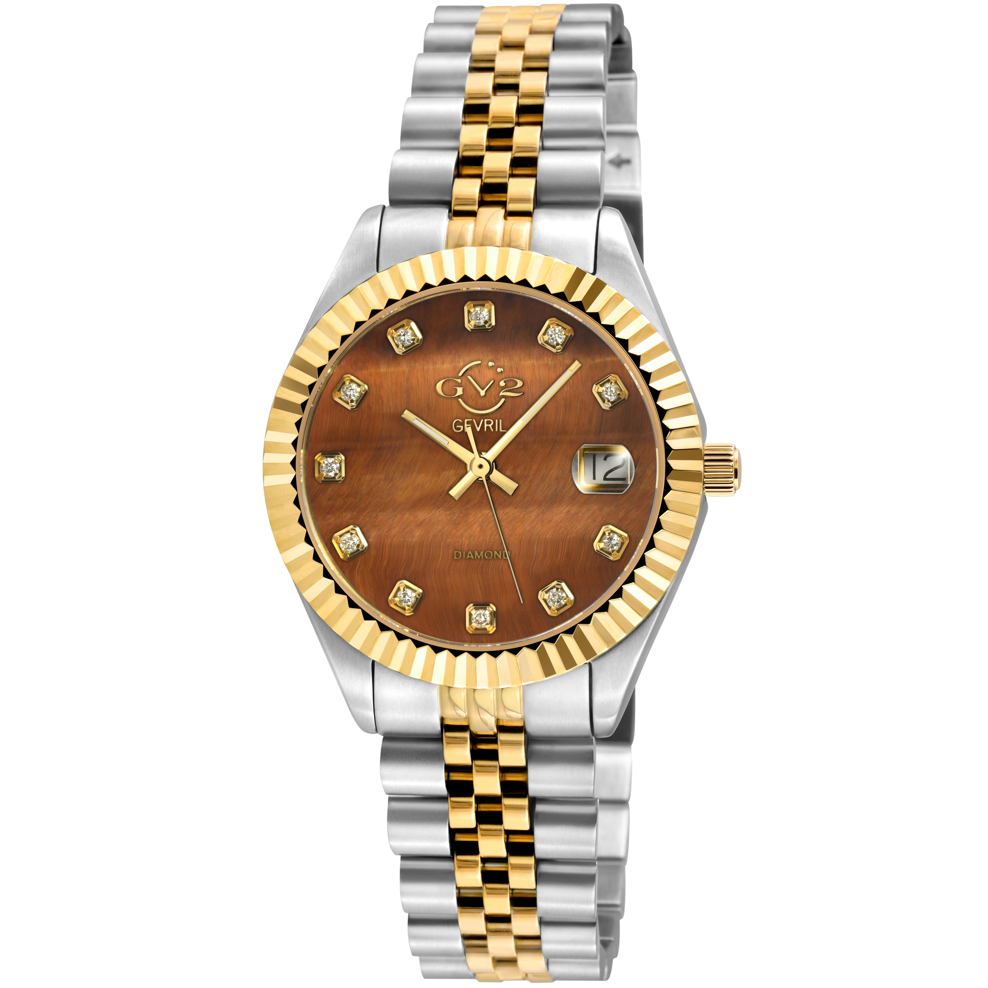 Gv2 Womens Naples Stone Swiss Quartz Diamond Tiger Eye Dial Stainless Steel Watch – Gold