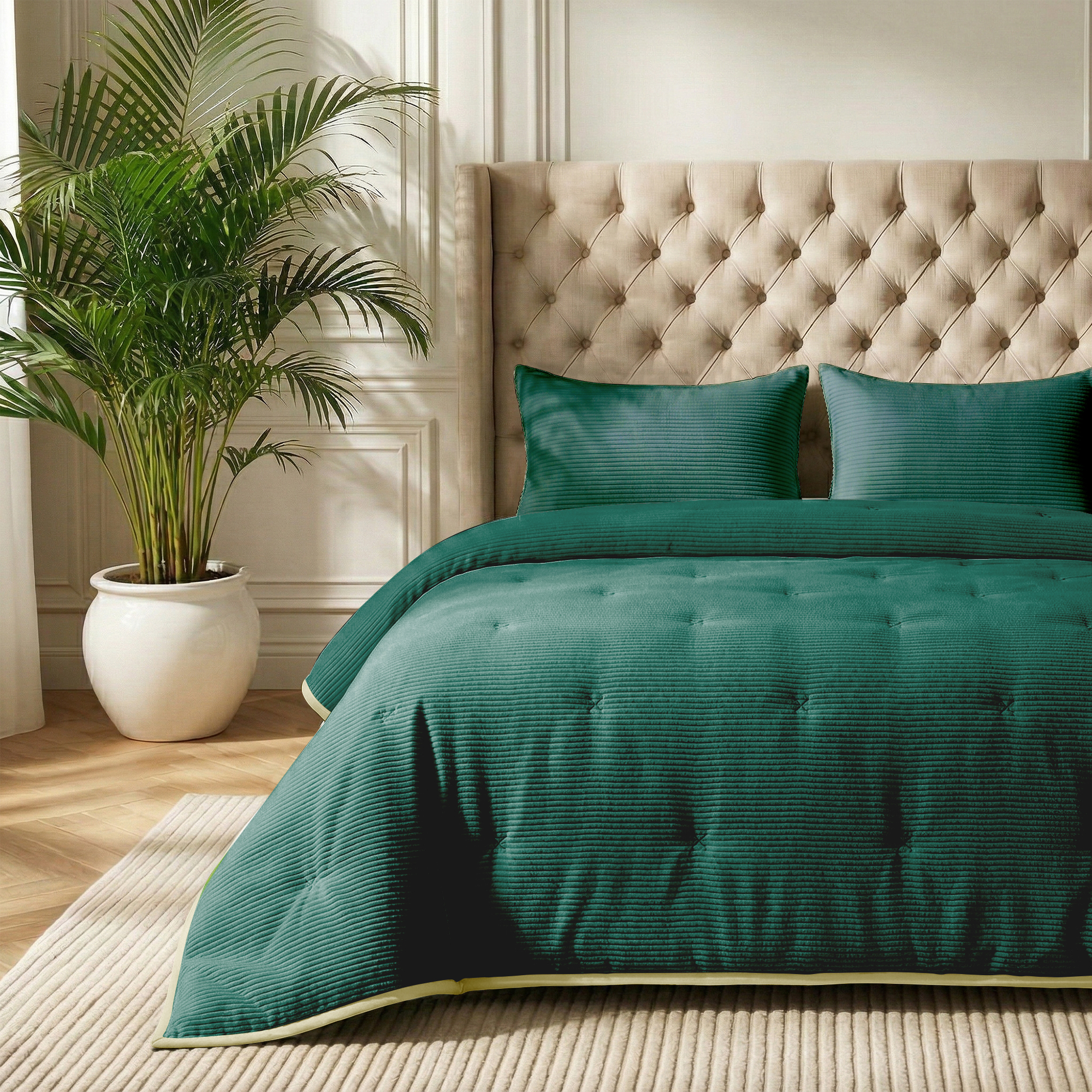 Zydante Dekbed Zonder Overtrek Corduroy - Hoesloos Dekbed - Zacht en Comfortabel – Luxe Uitstraling - Donker Groen / 200x140