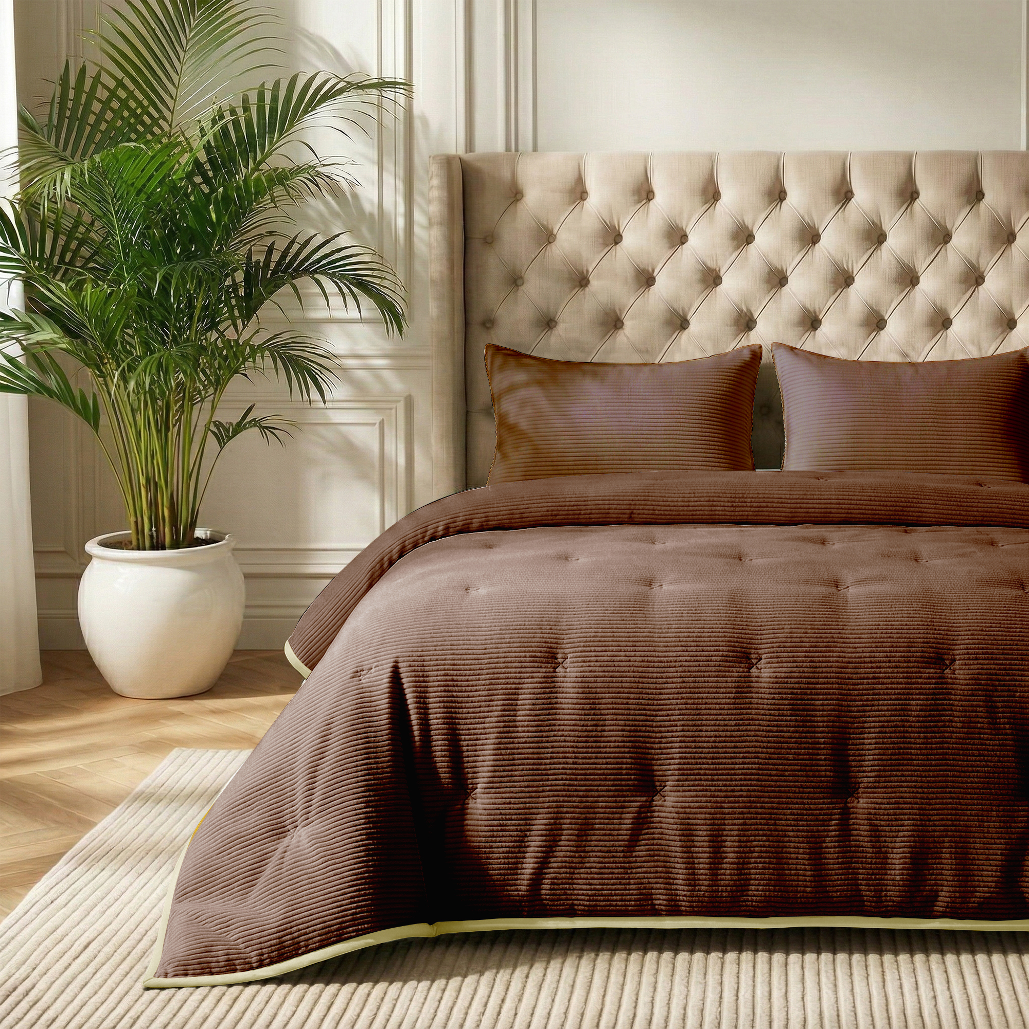 Zydante Dekbed Zonder Overtrek Corduroy - Hoesloos Dekbed - Zacht en Comfortabel – Luxe Uitstraling - Donker Bruin / 200x140