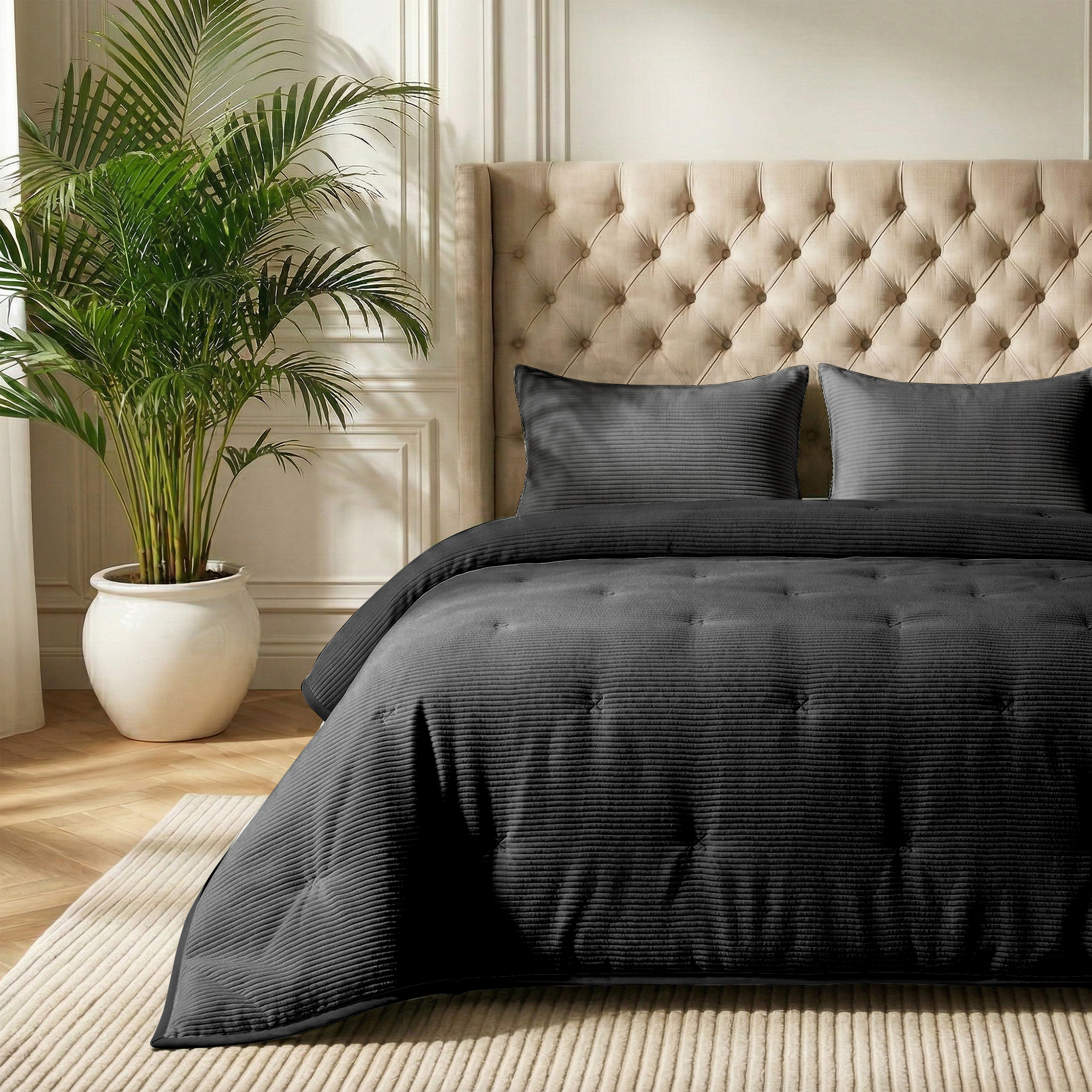 Zydante Dekbed Zonder Overtrek Corduroy - Hoesloos Dekbed - Zacht en Comfortabel – Luxe Uitstraling - Antraciet / 240x200