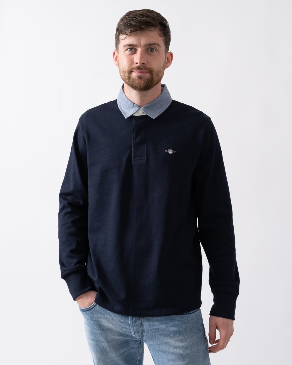 Gant Mens Regular Fit Chambray Heavy Rugger - Dark Blue - Size Medium