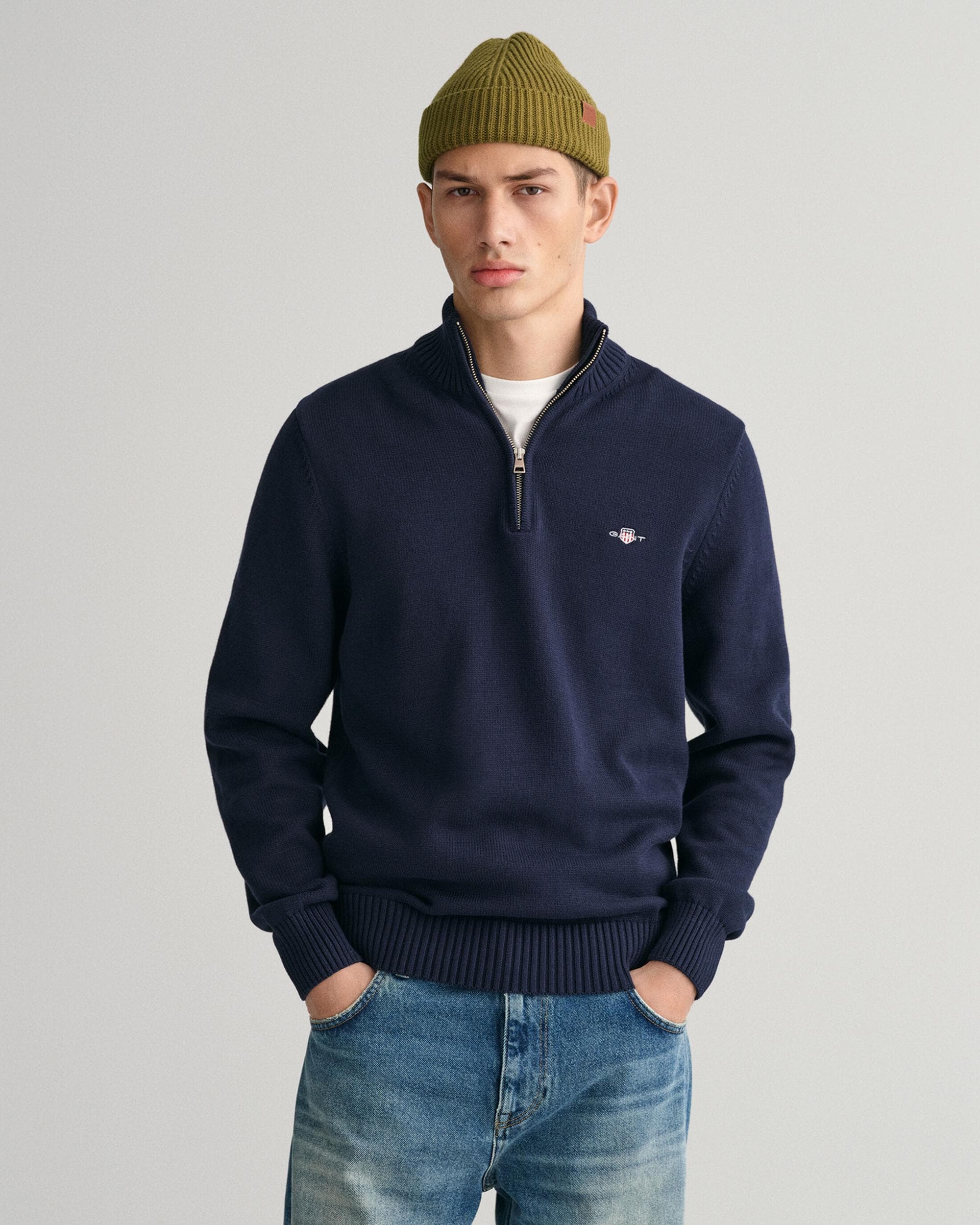 Gant Mens Casual Cotton Half Zip Jumper - Navy - Size Small