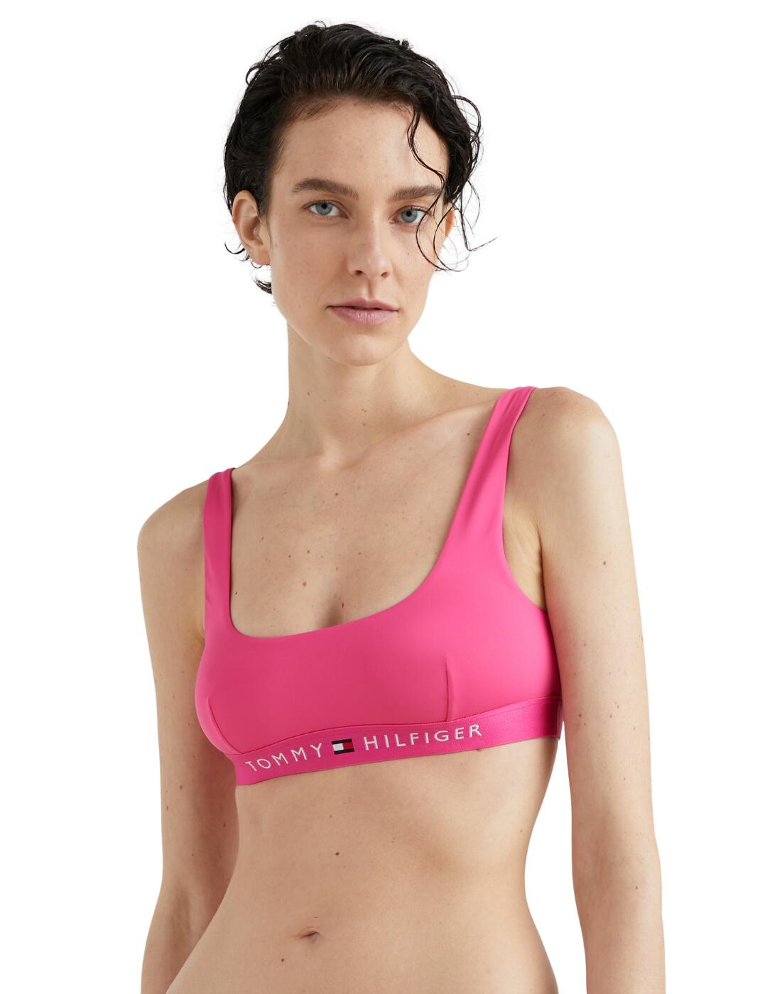 M - 12 Tommy Hilfiger Bikini Bralette Bikini Top Womens Swimwear UW0UW04108 Pink - Image 2