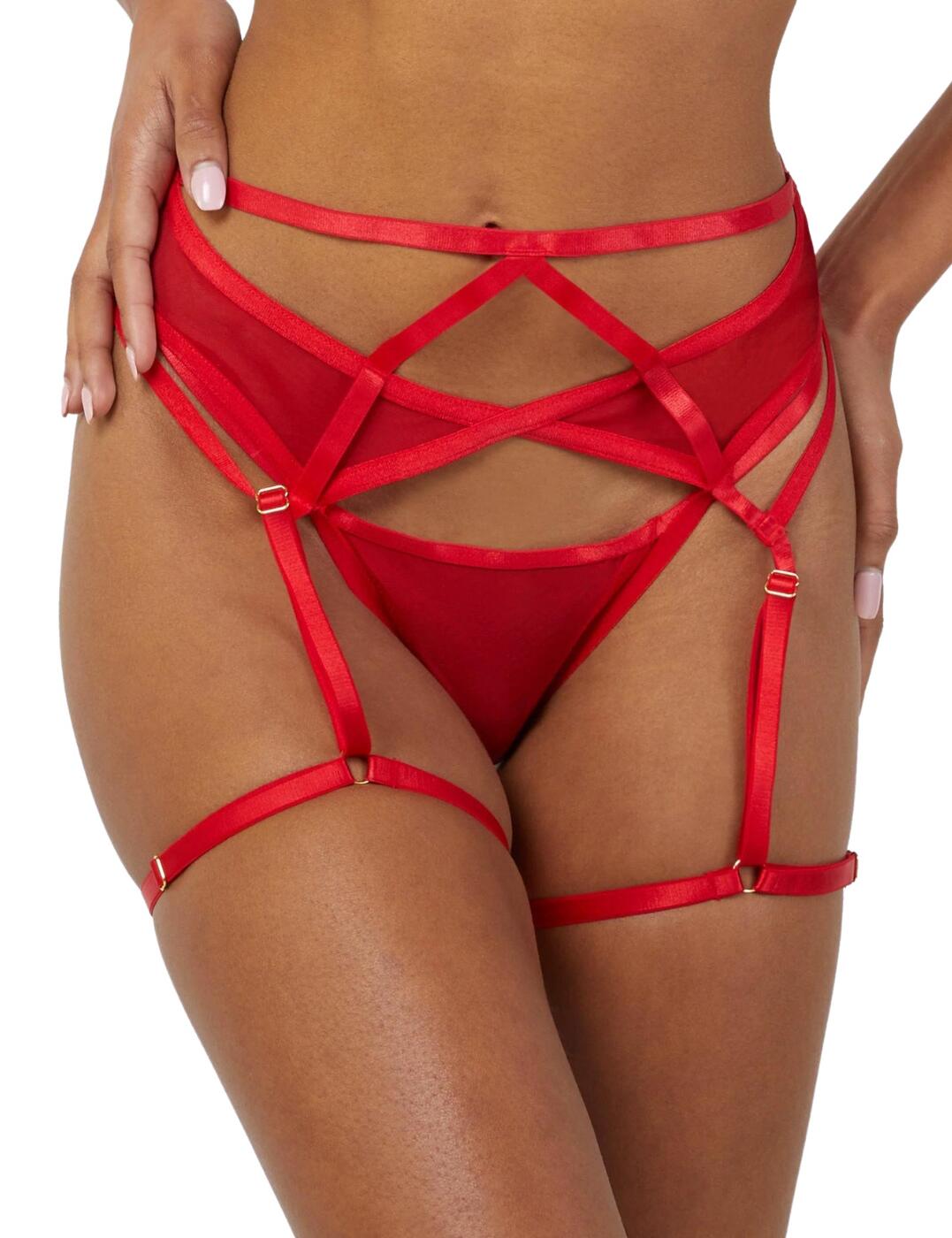 Playful Promises Womens Wolf & Whistle Sarah Suspender Belt – Red – Size 2XL