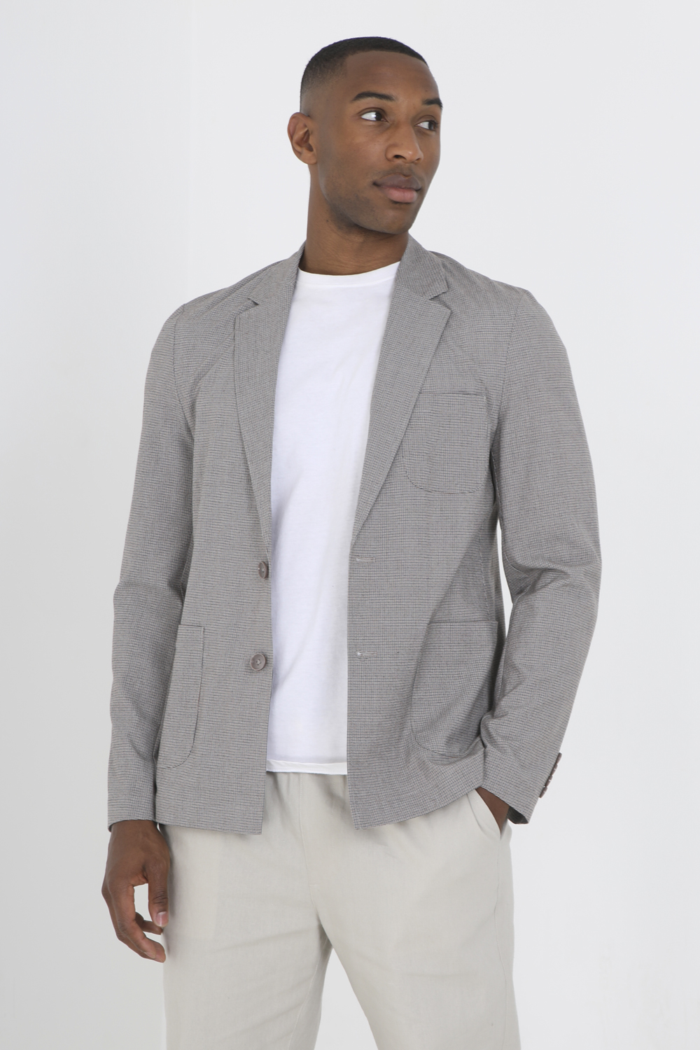 Brave Soul Men's Light Blue Chambray Blazer With Pockets - Lgrey Check - Medium - Image 3