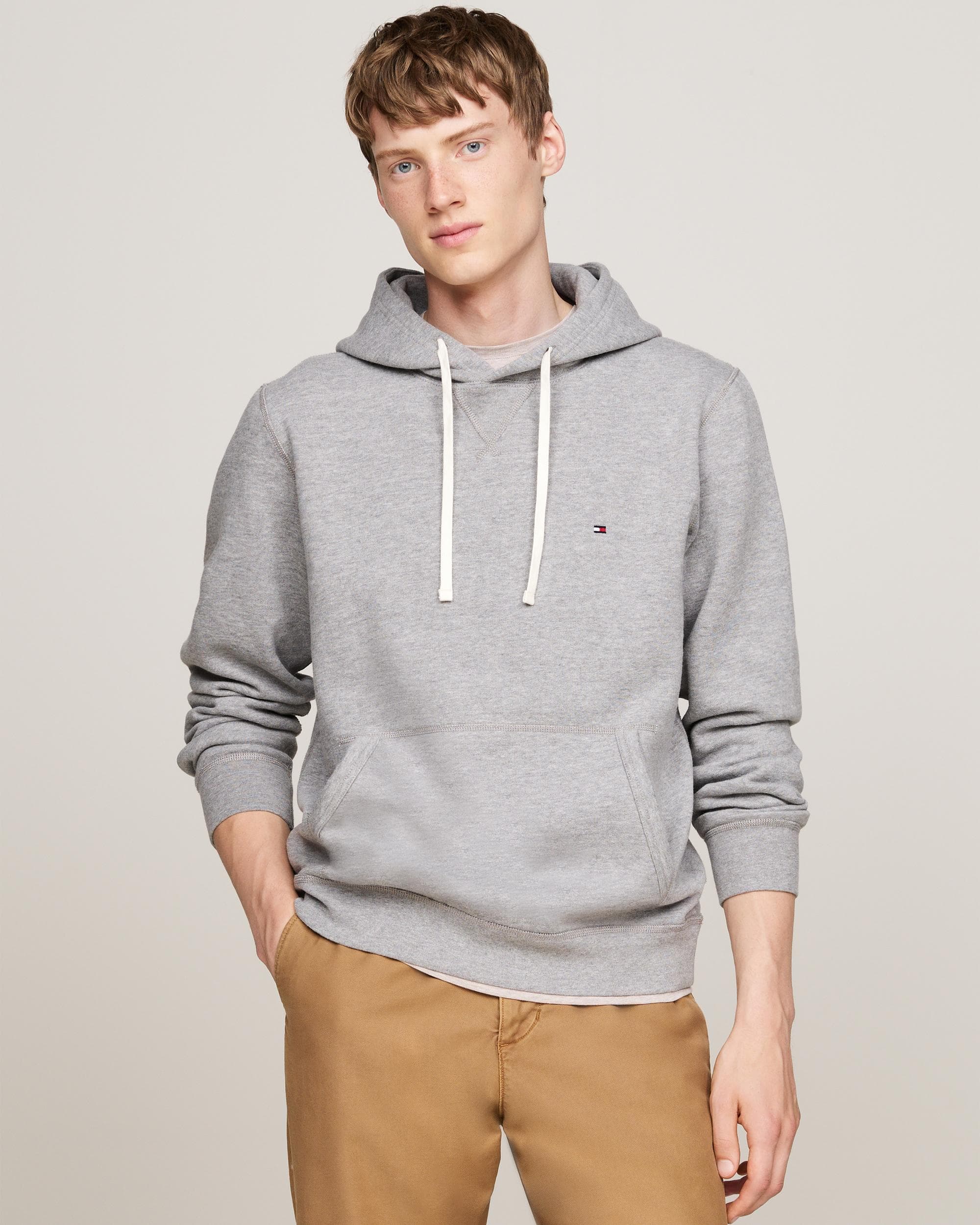 Tommy Hilfiger Essential Fleece Mens Hoodie - Grey Cotton - Size Medium