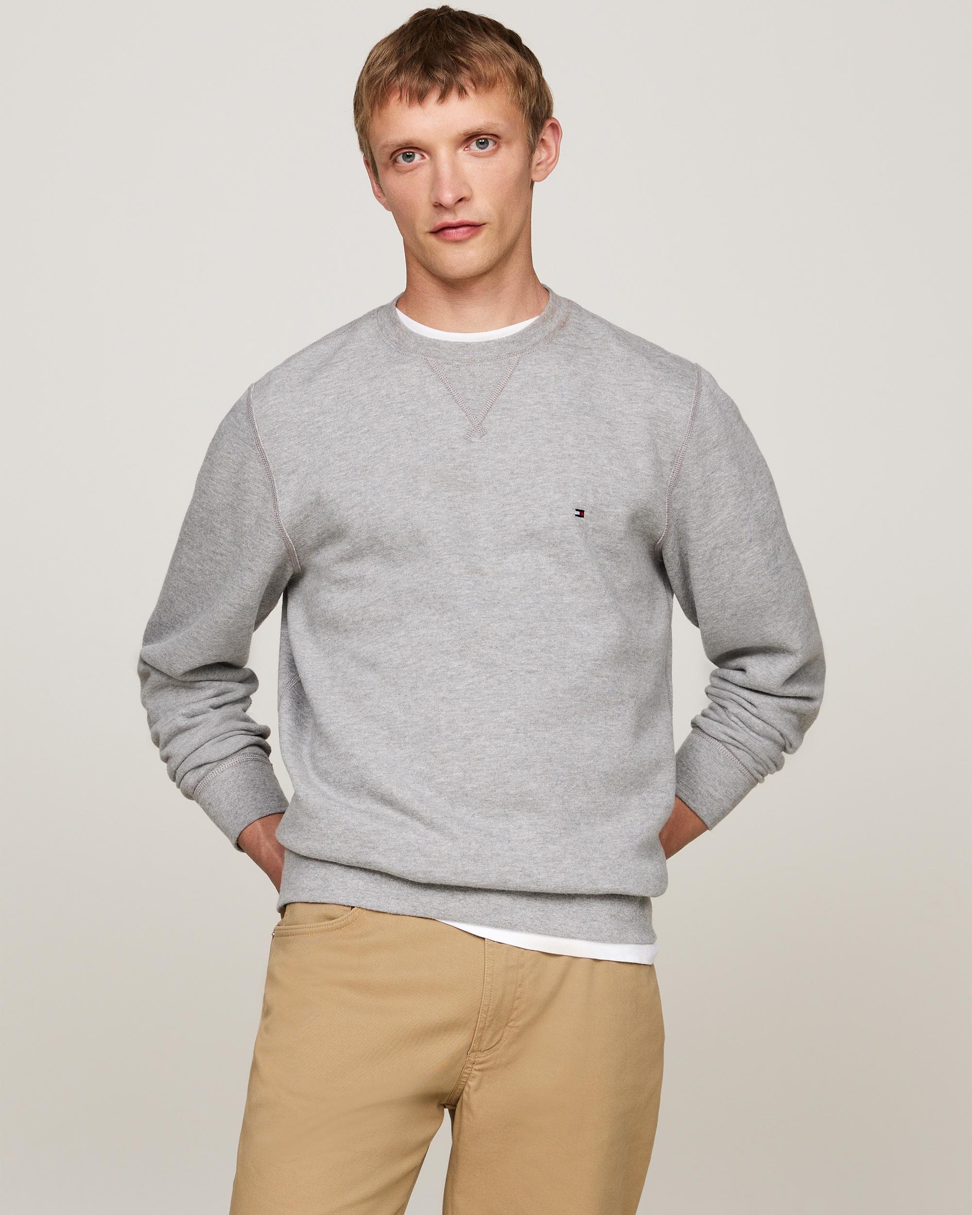 Tommy Hilfiger Essential Fleece Mens Sweatshirt - Grey Cotton - Size Medium