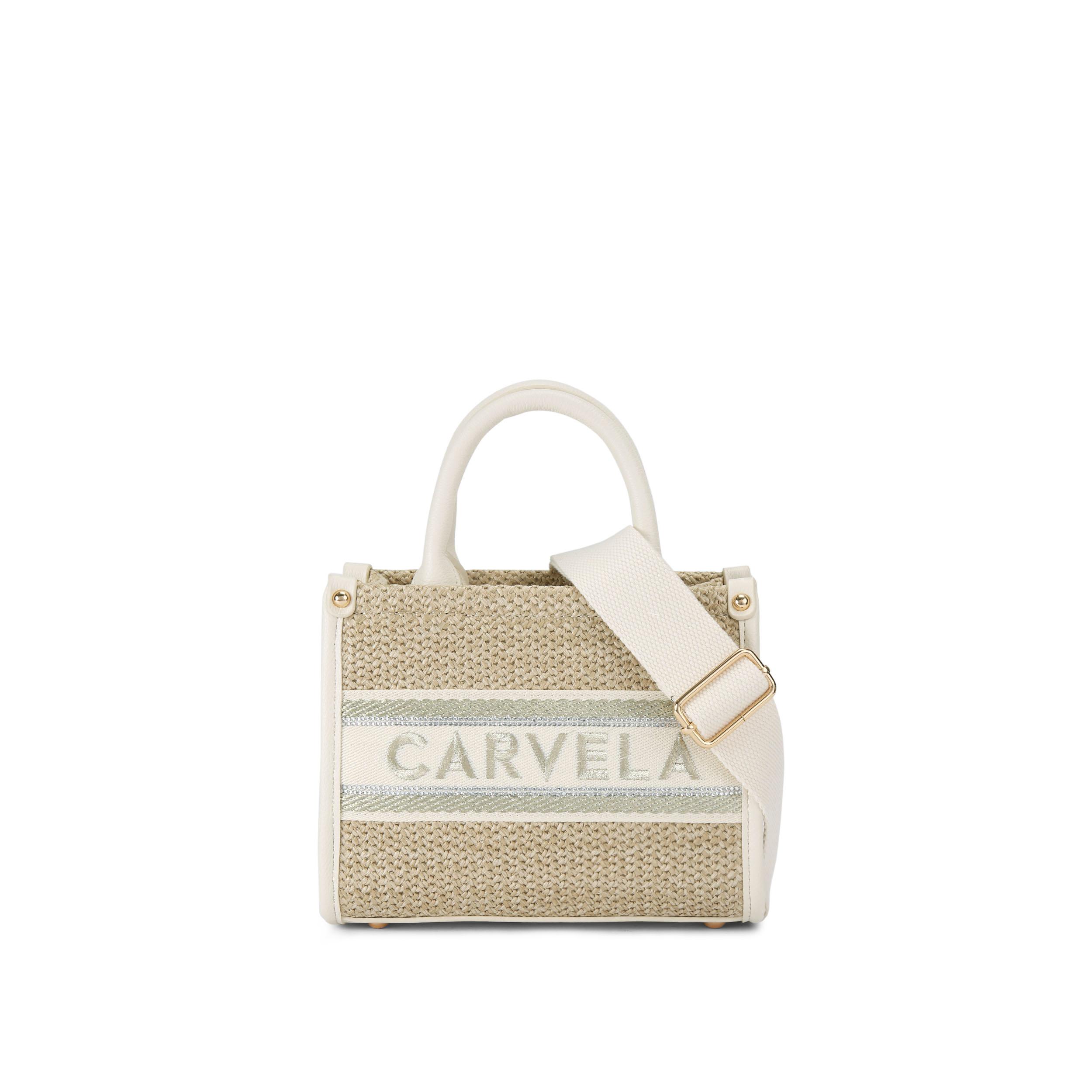 Carvela Womens Beach Glam Mini Tote Bag – Beige Fabric – One Size