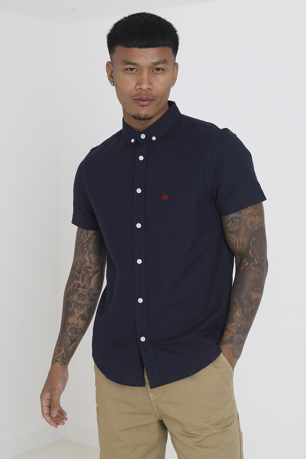 Cotton Mens Oxford Short Sleeve Shirt - - Image 2