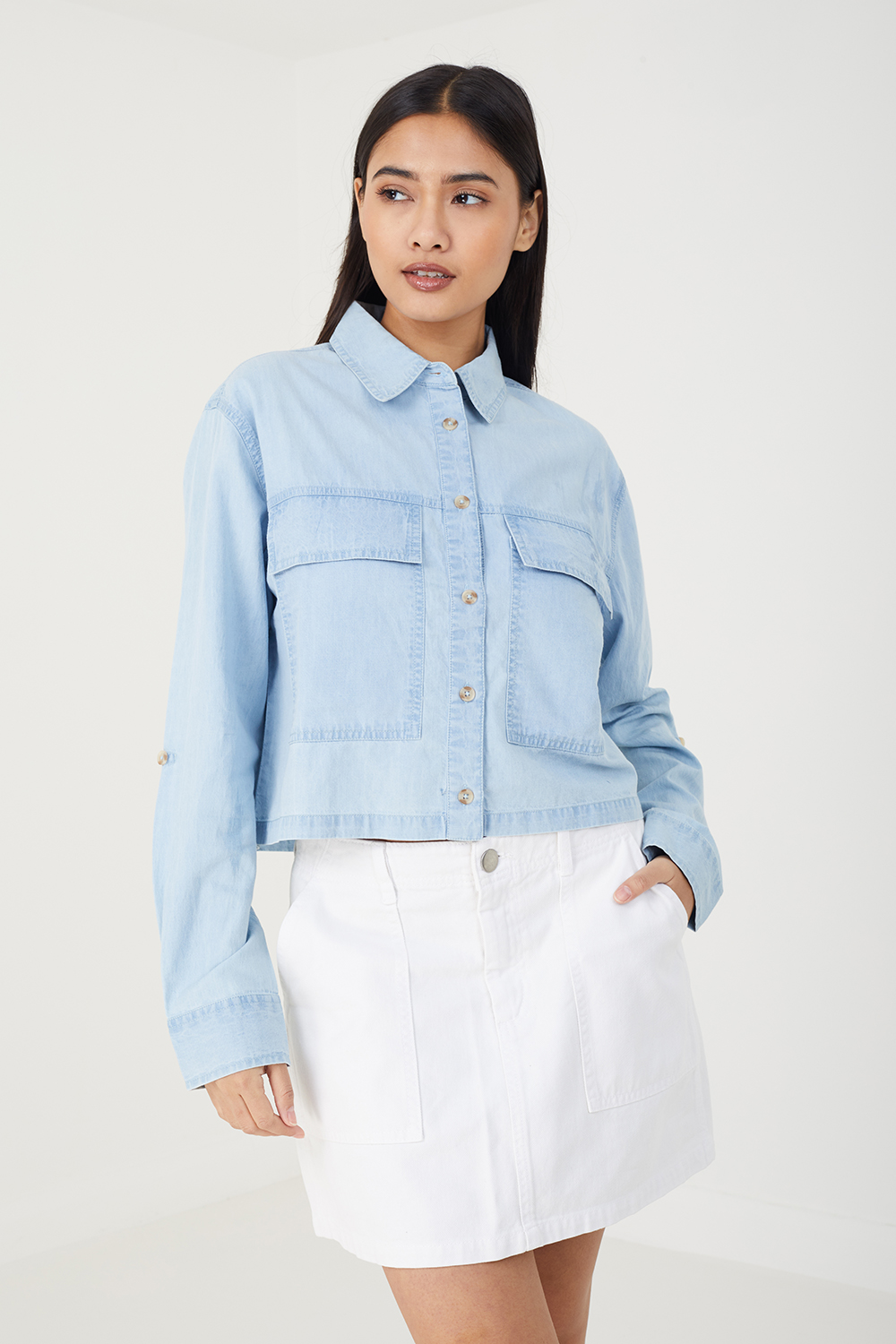 Brave Soul Womens Blue 'Poppy' Long Sleeve Denim Shirt - Size Large