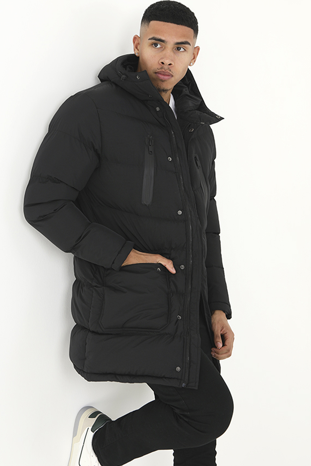 Brave Soul Men's Longline Puffer Jacket - Black - Large - Image 5