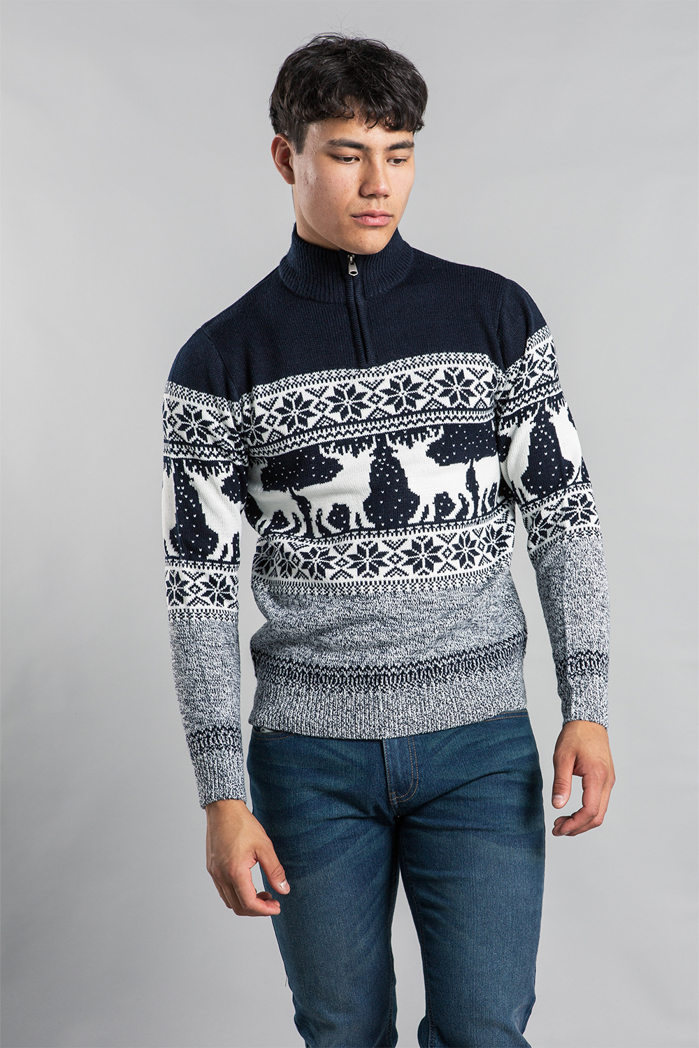 Tokyo Laundry Men's Dark Navy Festive Jacquard Twist Knit 1/4 Zip Jumper In | Size: Medium - Image 2