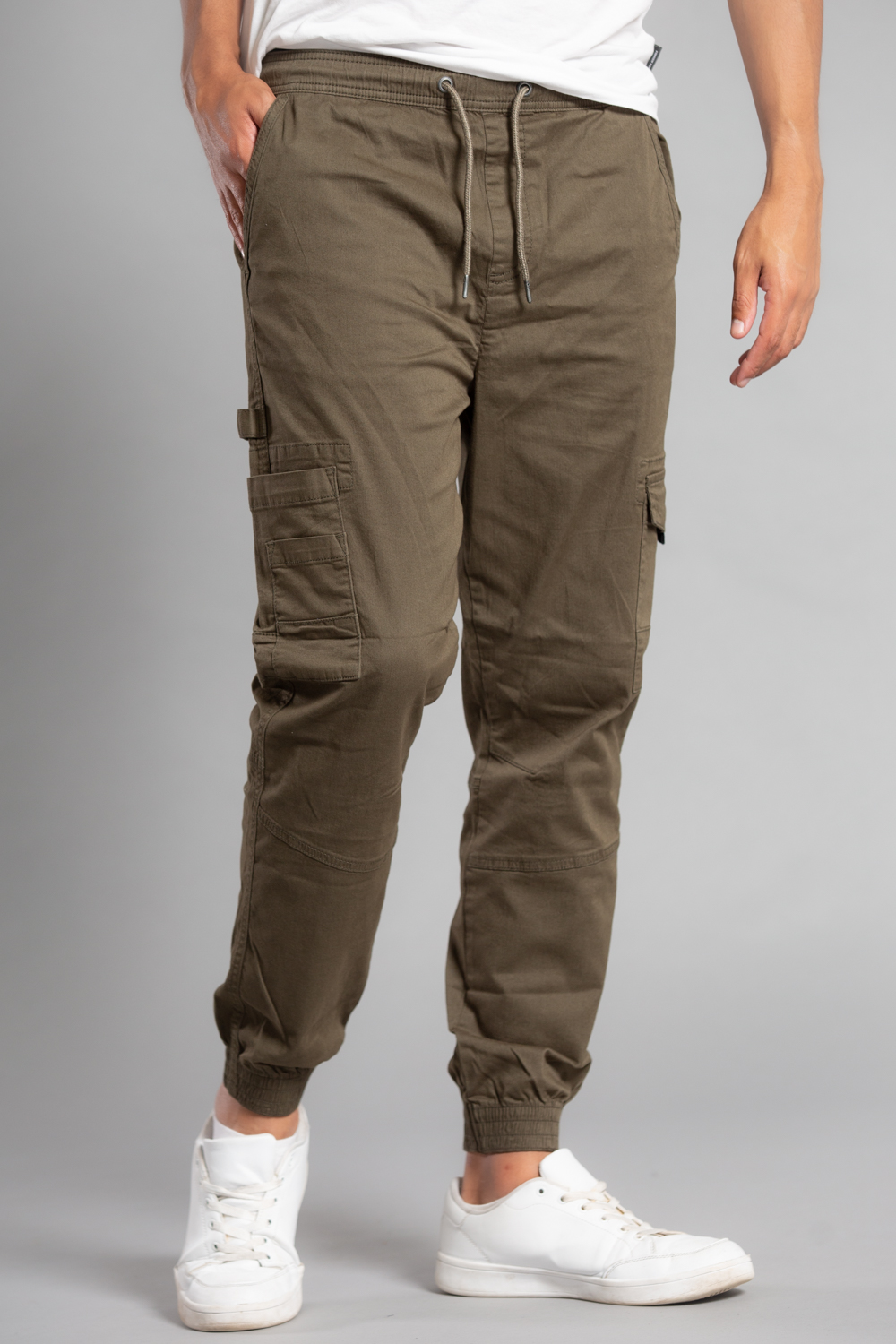 Cotton Mens Drawstring Cargo Trousers - - Image 2