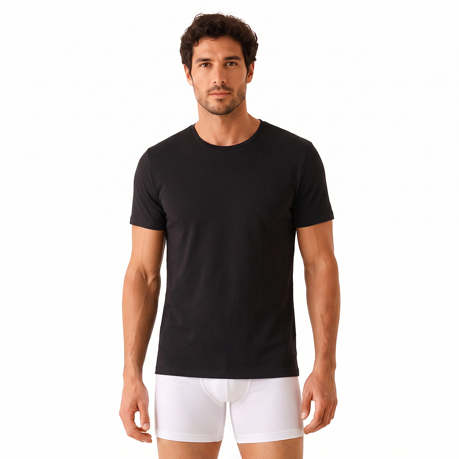 Heren katoenen ondershirt met korte mouwen en ronde hals AA016
