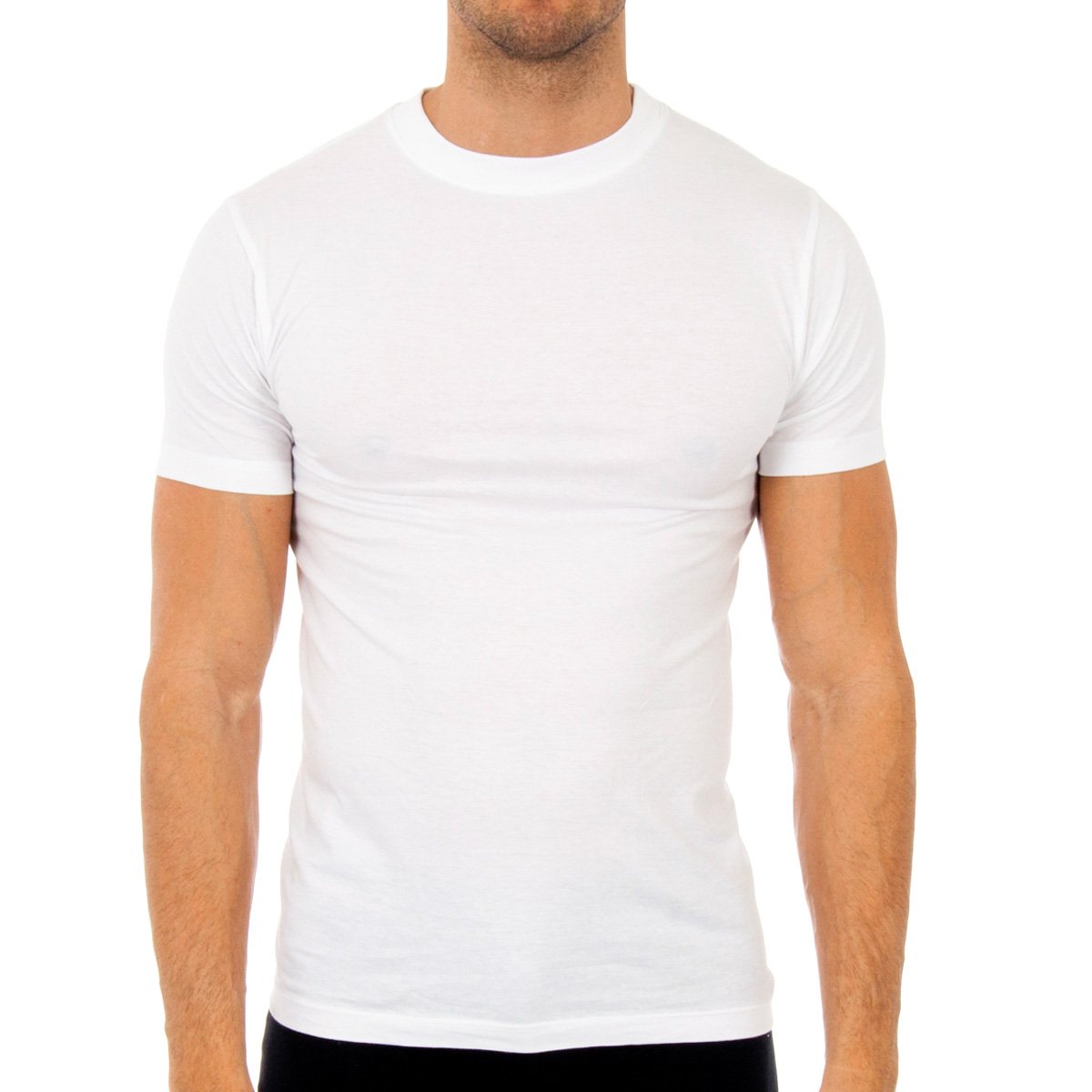 Verpakking van 6 herenondershirts met korte mouwen en ronde hals 0076