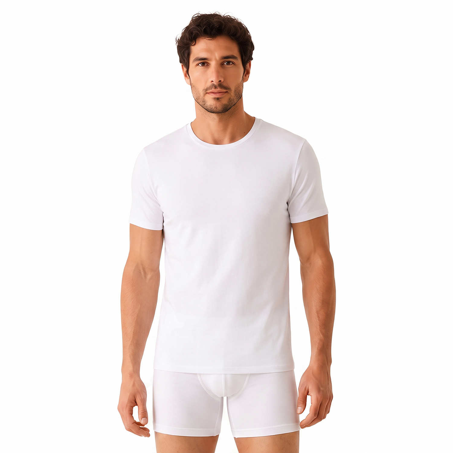 Heren katoenen ondershirt met korte mouwen en ronde hals AA016