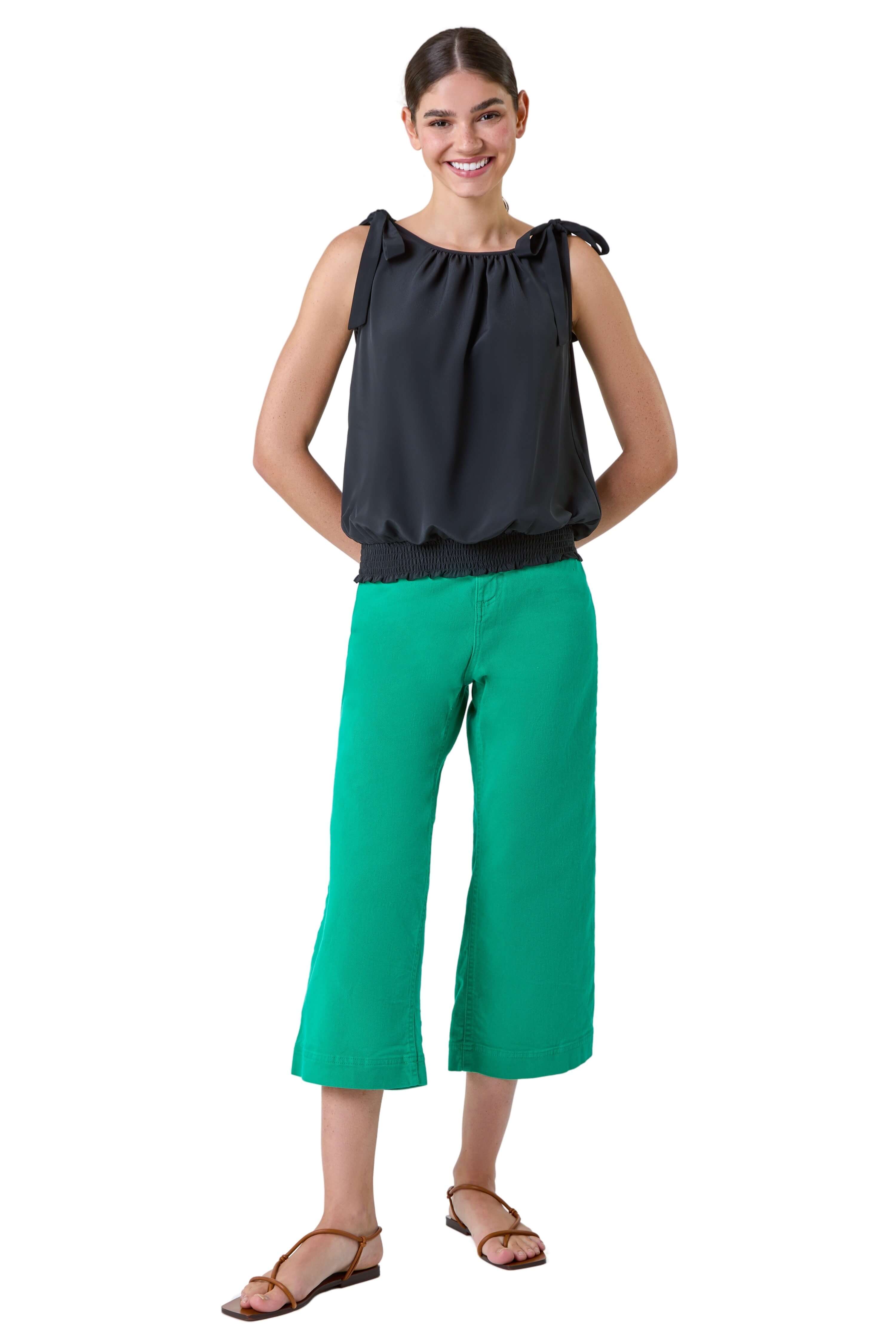Roman Womens Bow Detail Shirred Hem Top - Black - Size 20 UK