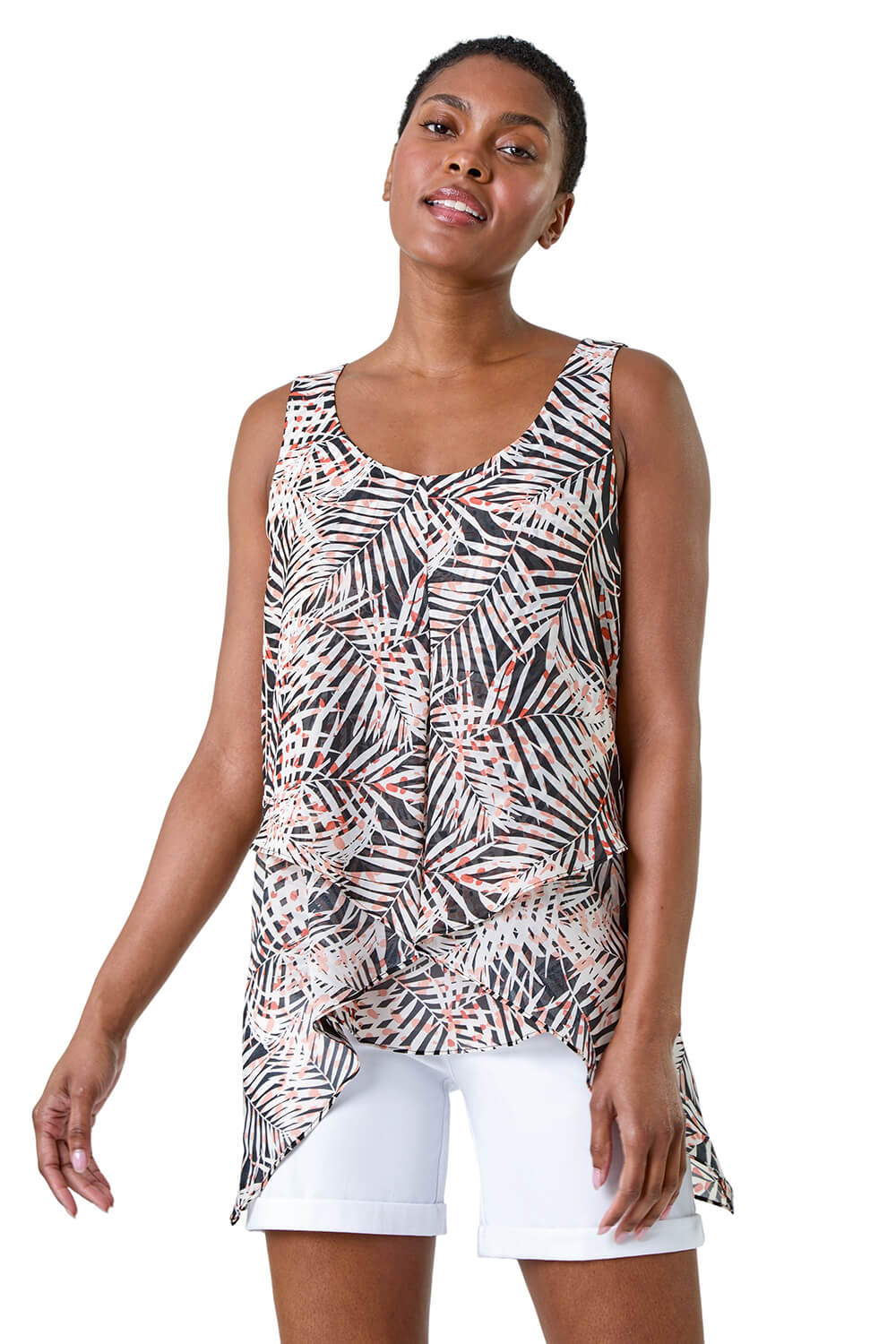 Roman Women's Black Tropical Leaf Asymmetric Vest Top In | Size: 10 - Image 2